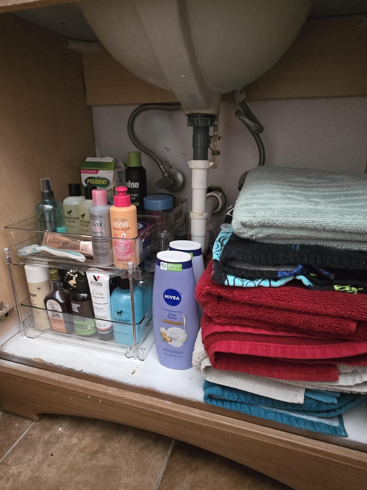 Vtopmart 4 Pack Bathroom Organizer, 2 Tier Clear Under Sink Organizers Vanity Countertop Storage Container,Cabinet Drawers Bins, Pull-Out Organization with Track for Pantry, Kitchen customer photo 1