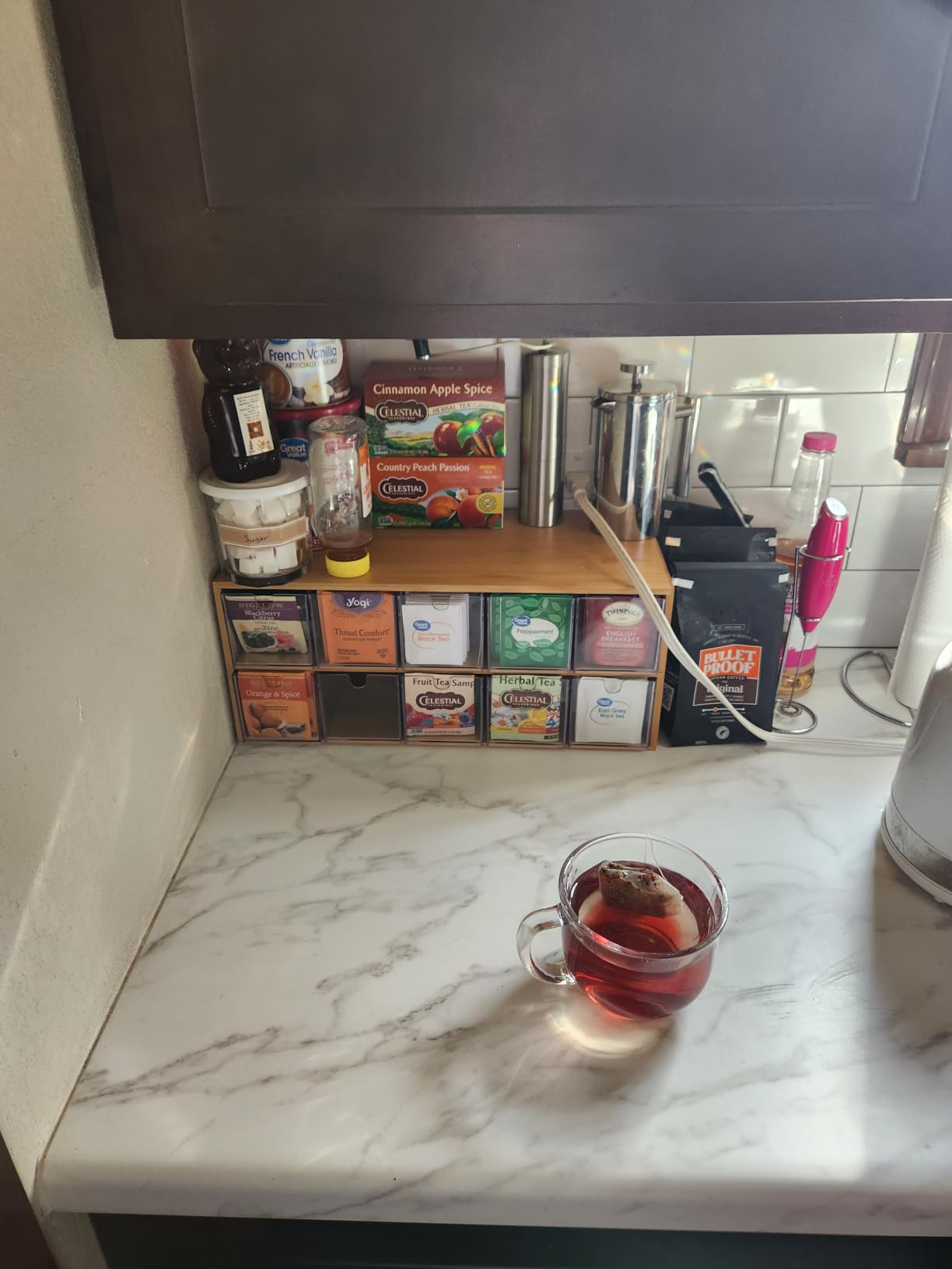 TIMIEEYA Tea Bag Organizer - Bamboo Tea Storage With Drawer 3 Layer, Organizer for Tea Bags Natural Wood & Acrylic for Countertop Office Kitchen Cabinet Pantry customer photo 1