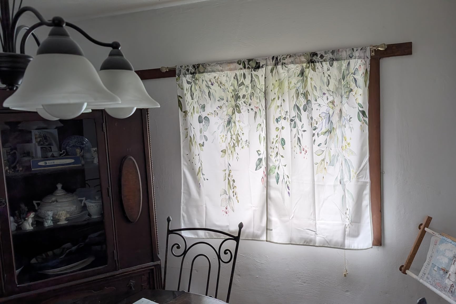 Eucalyptus Botanical Leaves Floral Kitchen Window Curtains Over Sink Boho Farmhouse Flower Leaf Small Window Treatment Sage Green Cafe Short Curtains for Bathroom Tier Drapes 27.5x39 inch customer photo 2