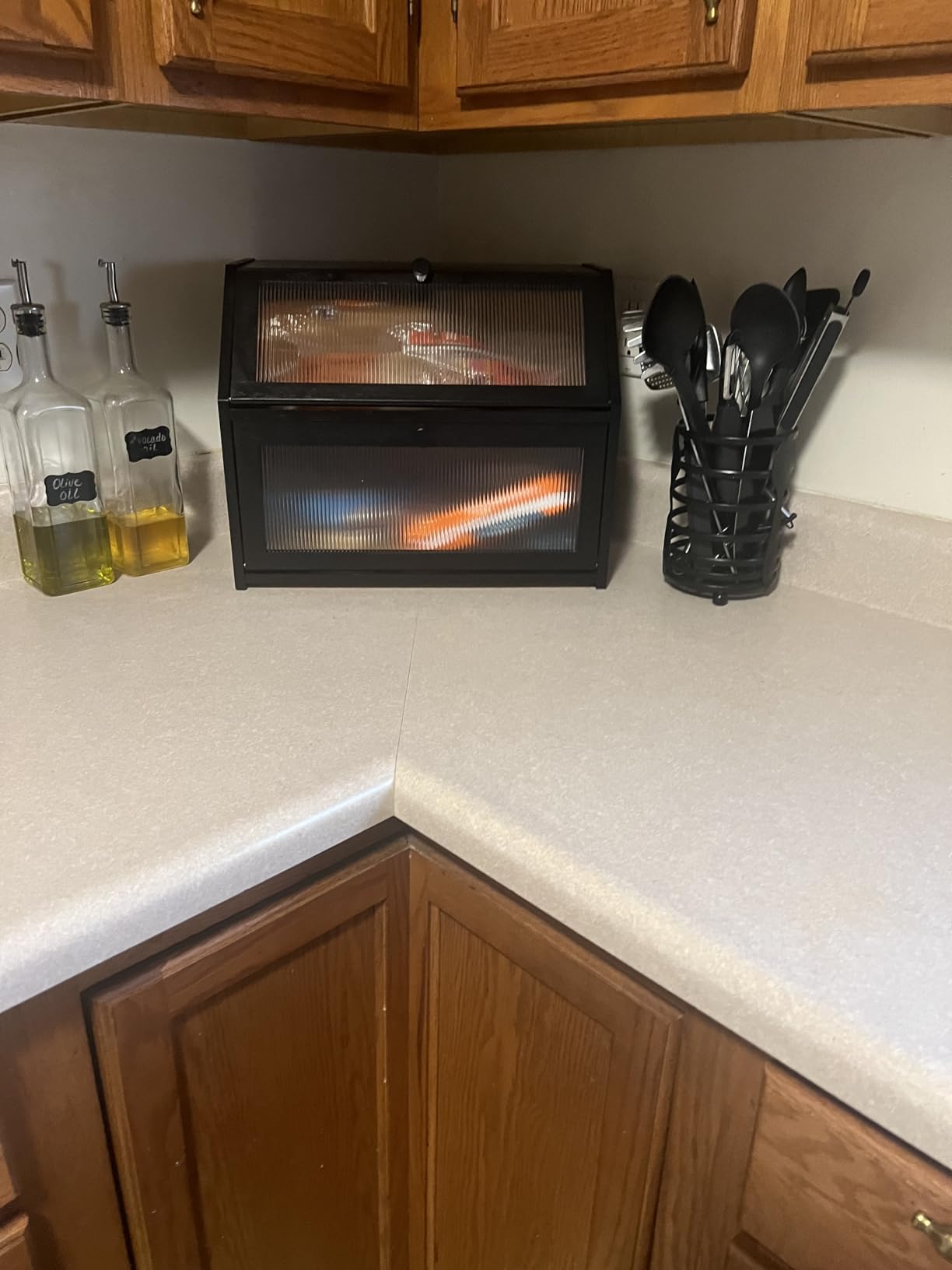 BMOSU Large Double Layer Bread Box for Kitchen Countertop, Bamboo Wood Capacity Bin Storage (Black) customer photo 1