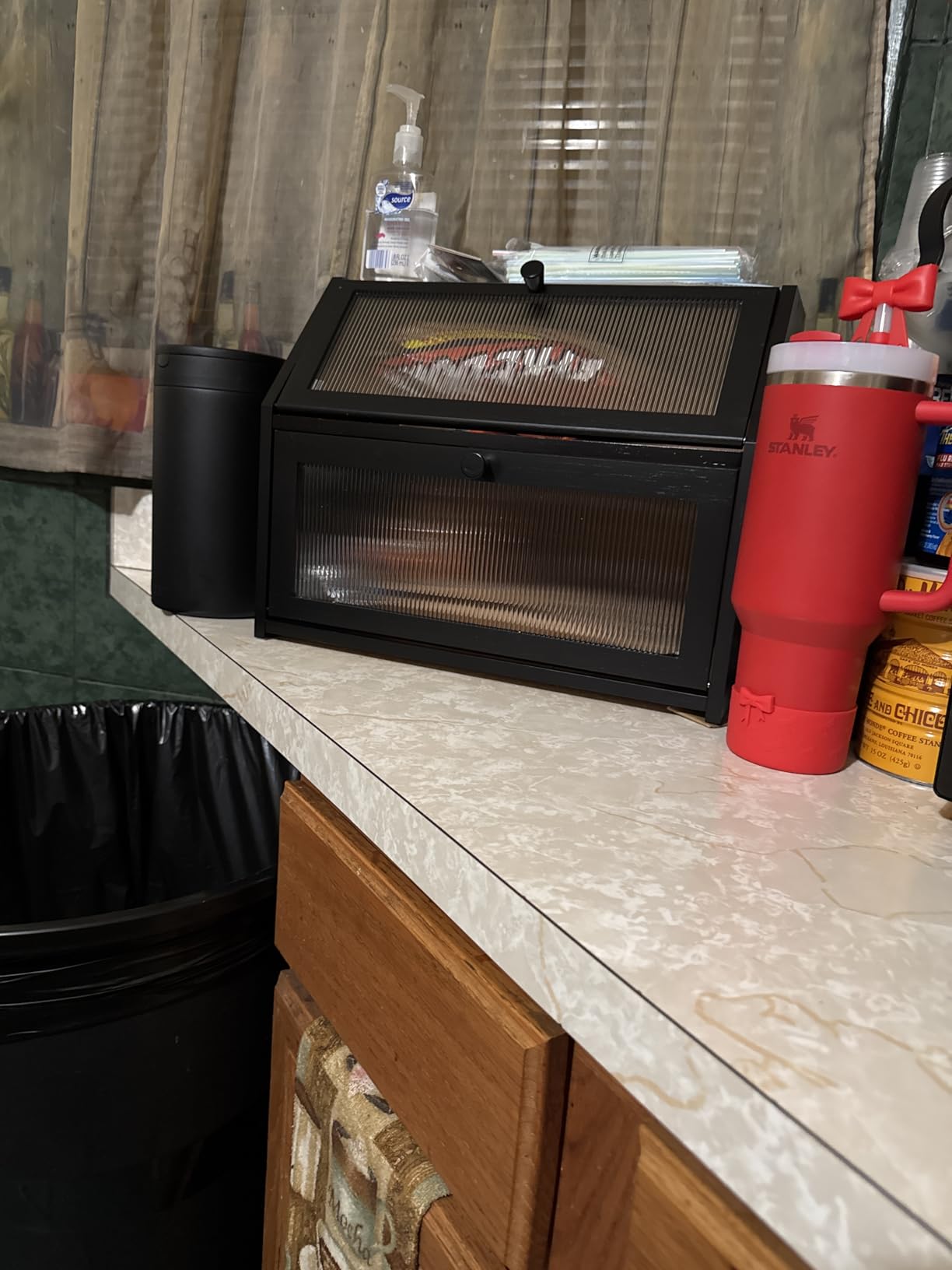 BMOSU Large Double Layer Bread Box for Kitchen Countertop, Bamboo Wood Capacity Bin Storage (Black) customer photo 2