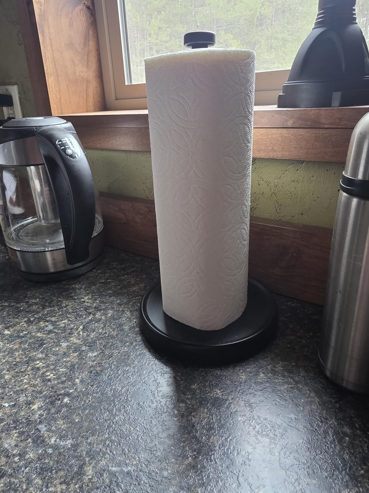 Paper Towel Holder Countertop, One-Handed Tear, Stainless Steel, Weighted Base, Black, Paper Towel Roll Holder Stand with Ratchet Mechanism customer photo 2