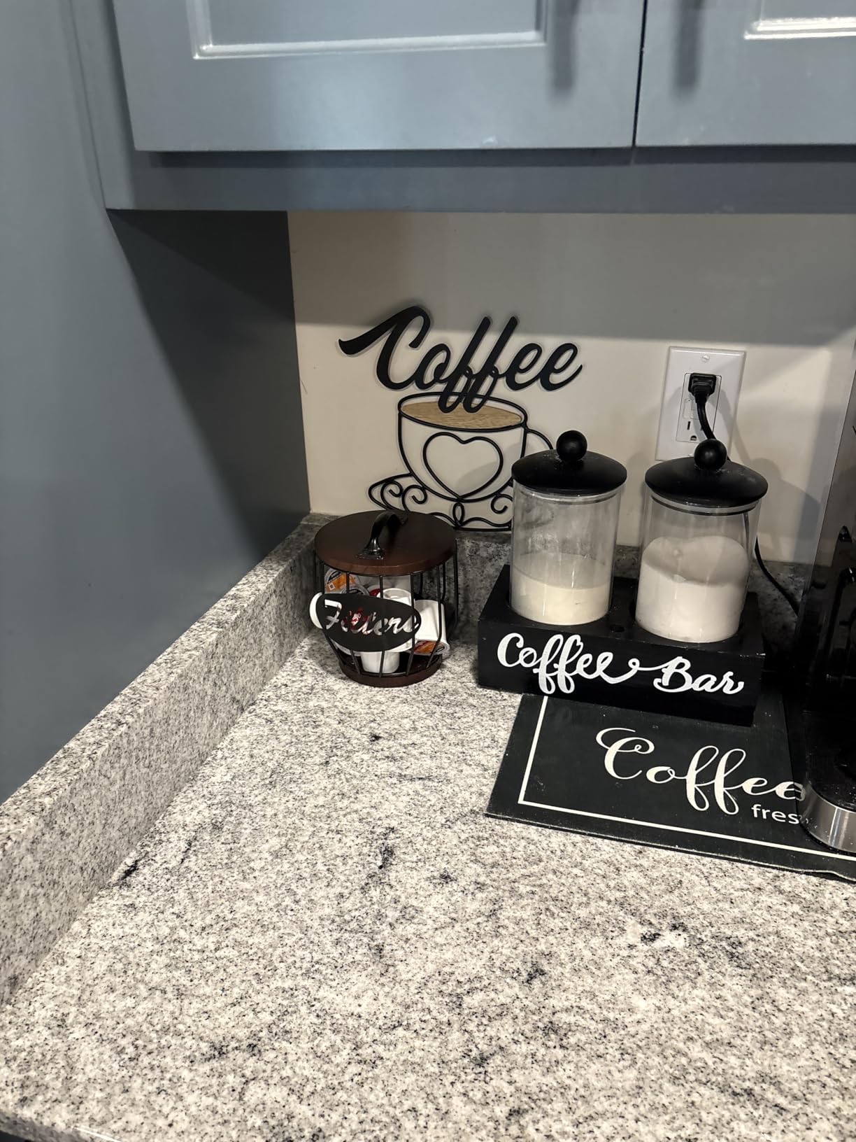 Yangbaga 8-12 Cup Coffee Filters Holder with Wood Lid,Large Capacity Coffee Filter Storage Canister Container Basket,Black Wire K Cup Storage Basket,Coffee Bar Accessories decor customer photo 1