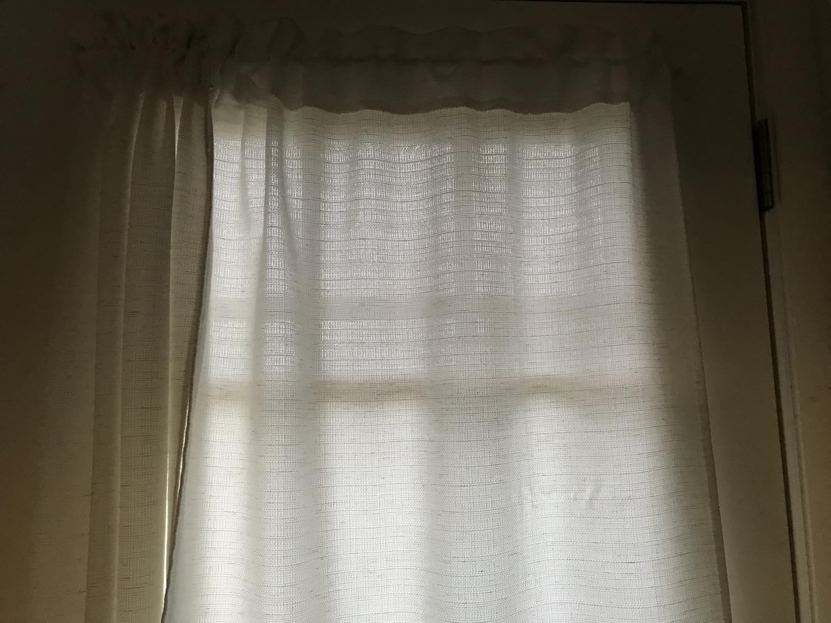 Chyhomenyc 2 Panels White Kitchen Curtains 36 Inch Length Tier Curtain, Faux Linen Textured Small Cafe Curtain, Light Filtering Short Window Curtains for Bathroom Basement, 30x36 inch, 2PCS customer photo 2