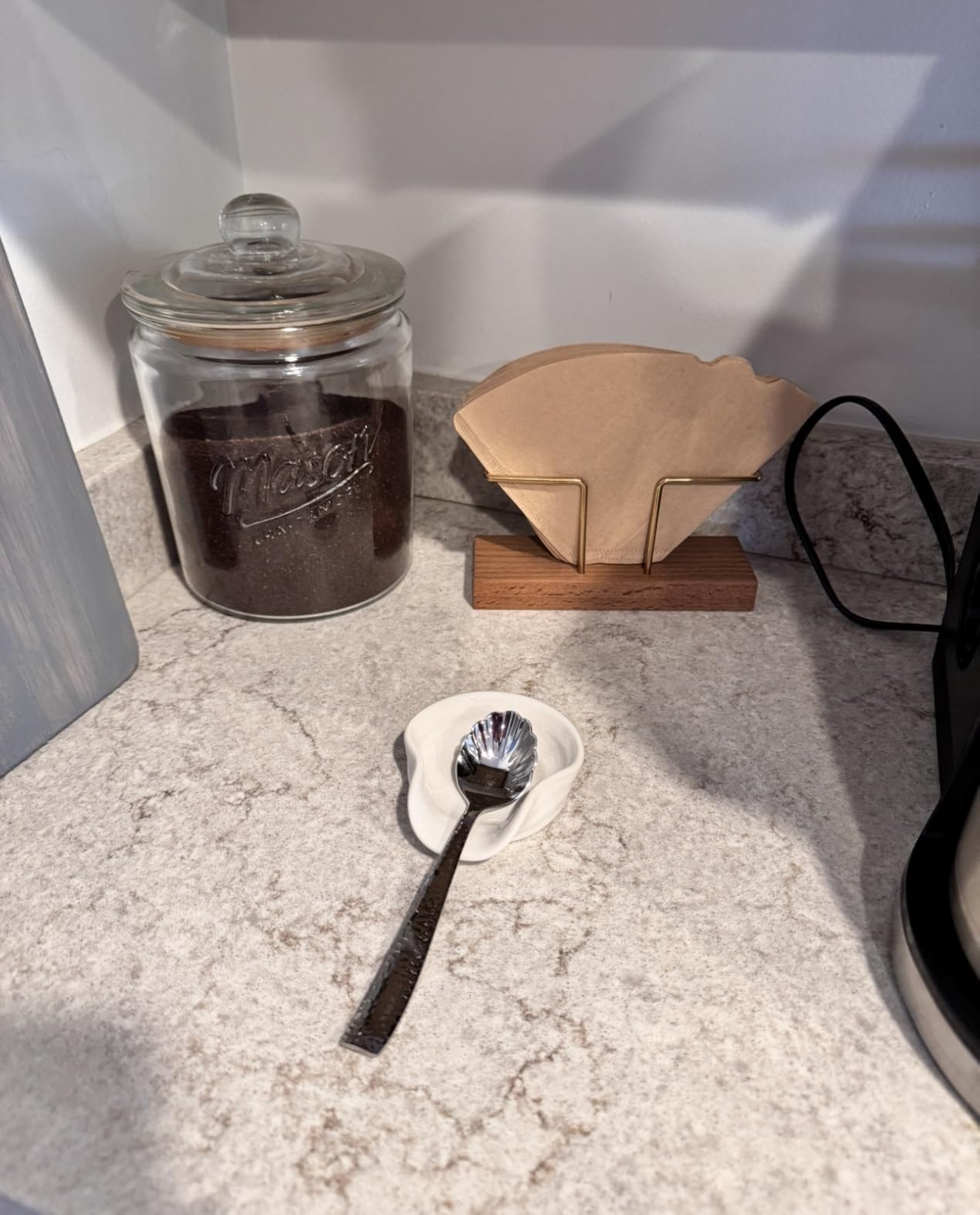 Coffee Filter Holder Storage, Black Walnut & Brass Rack Coffee Filter Container for Coffee Bar/Home/Office, Compatible with #1/#2/#4 Coffee Filter (Walnut (L)) customer photo 1