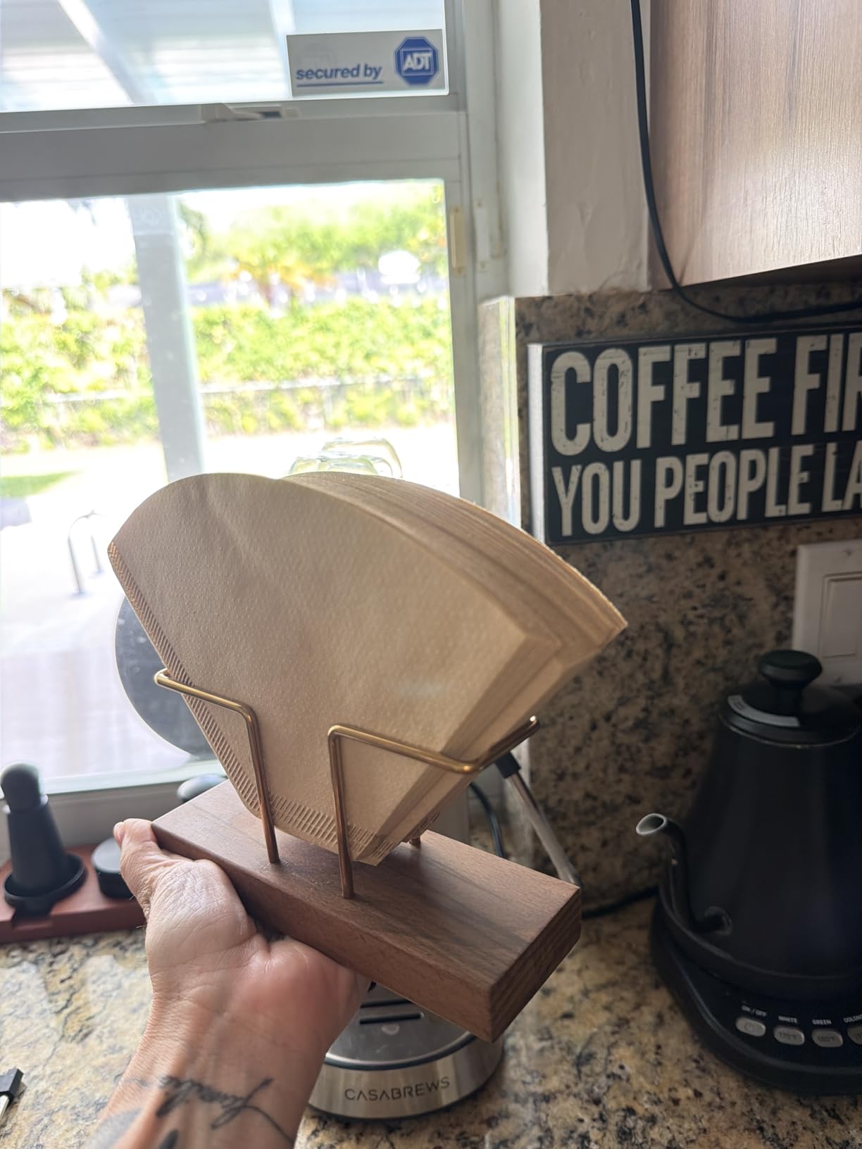 Coffee Filter Holder Storage, Black Walnut & Brass Rack Coffee Filter Container for Coffee Bar/Home/Office, Compatible with #1/#2/#4 Coffee Filter (Walnut (L)) customer photo 2