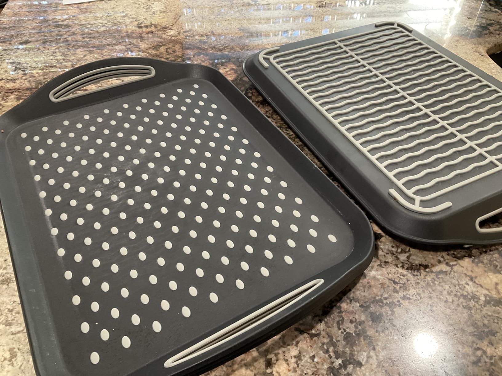 Large Nonslip Serving Tray with Handles, Silicone Grippy Dots Lap Food Trays for Eating, Dishwasher Safe Serve for Breakfast Dinner Snack Fruit Appetizers Beverage, Rectangular, Set of 2, Black customer photo 2