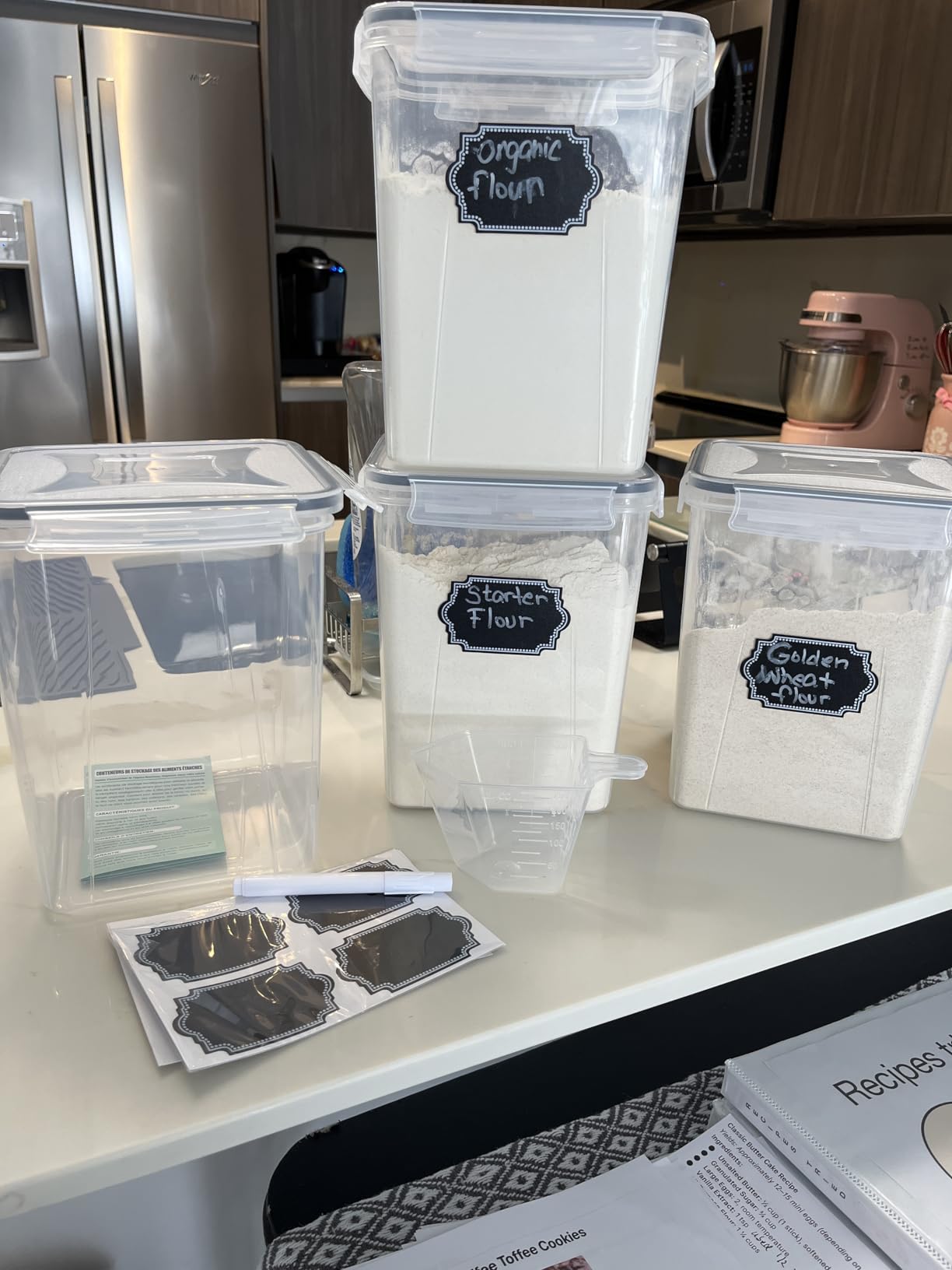 HKJ Chef 4 Pack Large Airtight Food Storage Containers with Lids (5.2L / 176oz), BPA Free Plastic Kitchen and Pantry Organization Containers for Cereal Flour and Sugar Storage, Labels & Marker customer photo 1