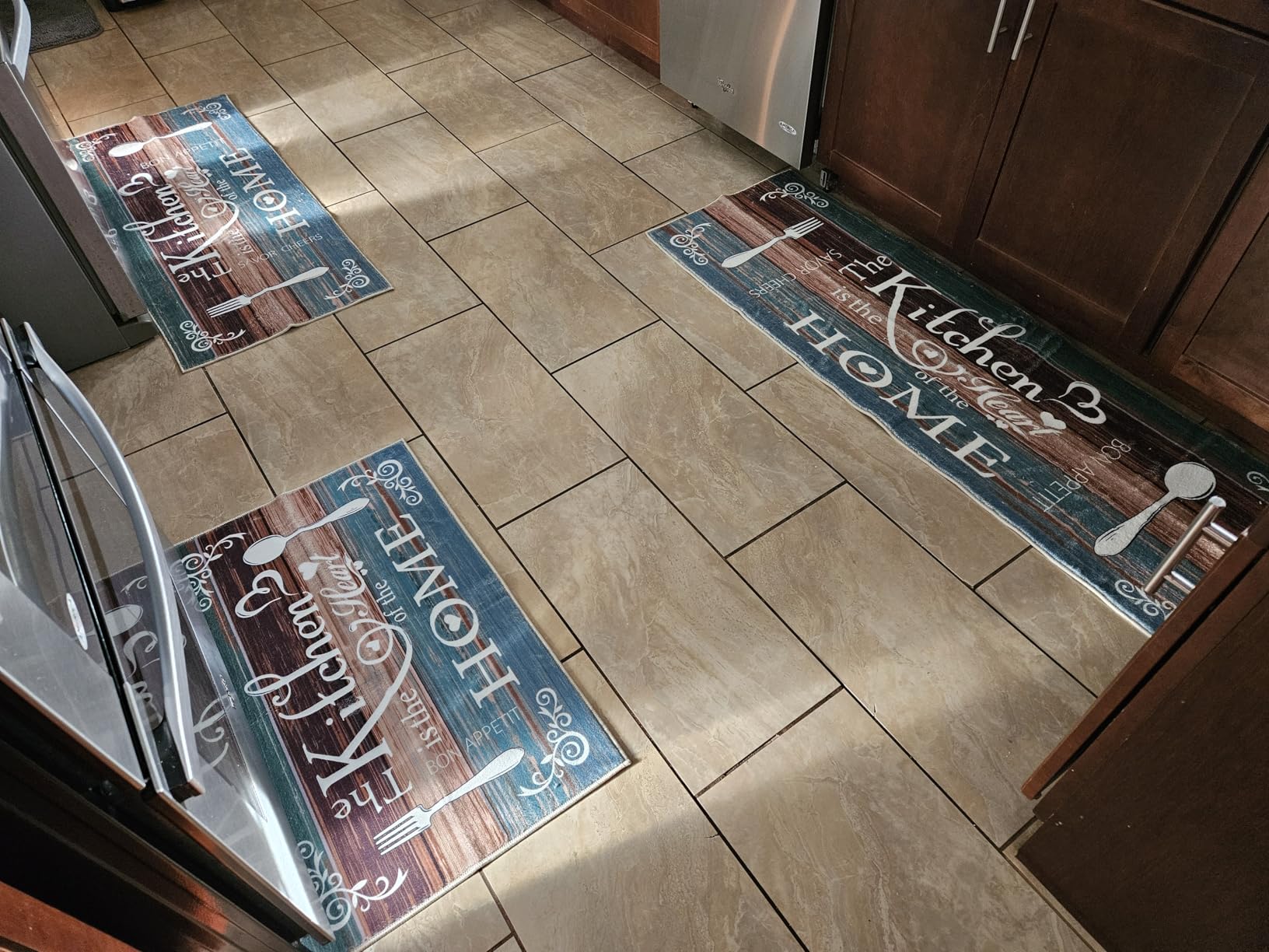 Vaukki Boho Kitchen Rug Sets 3 Pieces, Washable Kitchen Mats for Floor, Non Slip Soft Kitchen Area Rug Floor Mat for Kitchen, Laundry Room and Hallway (Teal, 20''x32''+20''x47''+20''x59'') customer photo 1