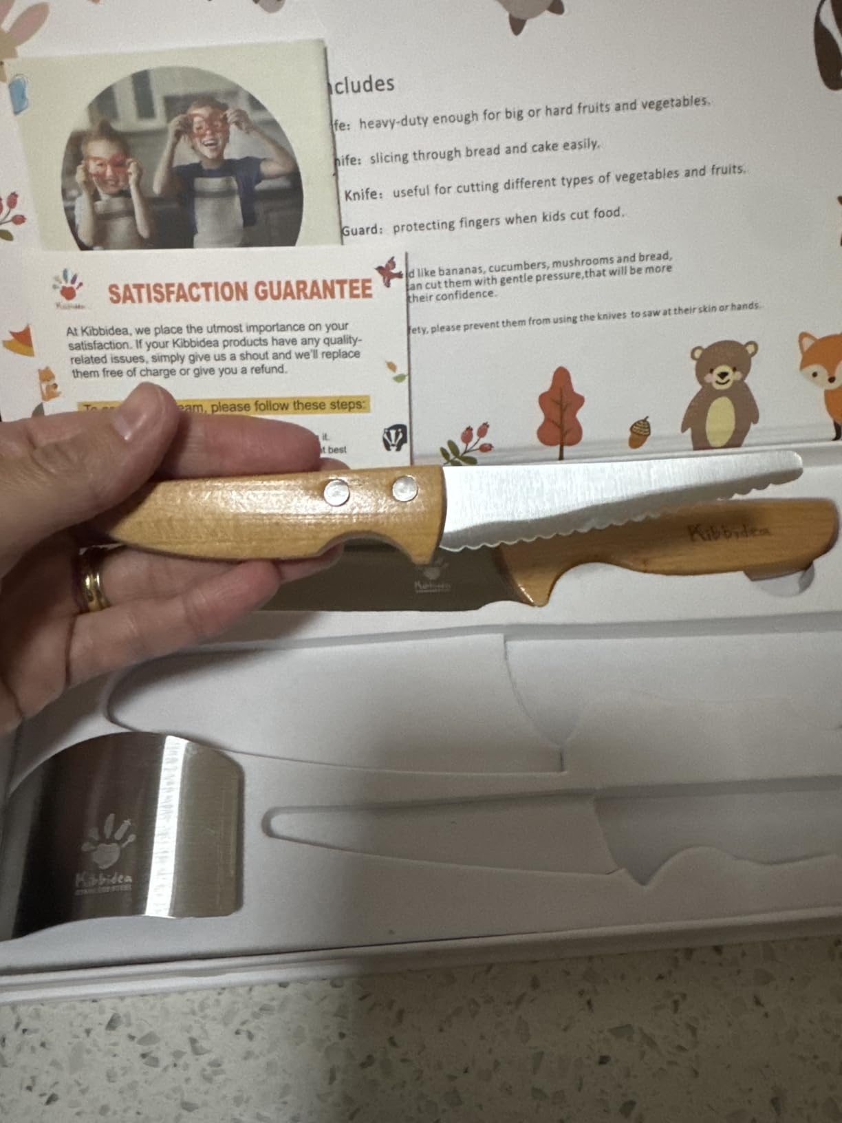 Kibbidea Kids Safe Knife Set, 4pcs Beginners Kitchen Knives for Real Cooking, Food-grade Stainless Steel Blades for Cutting Chopping, Child First Starter knife, BPA-free (Silver) customer photo 1