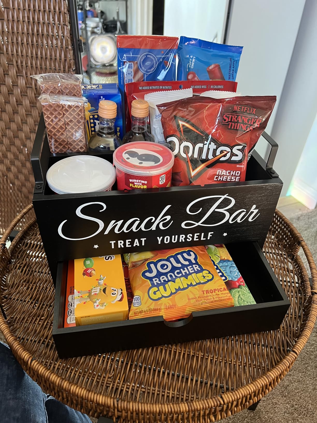 Snack Organizer for Countertop, Wood Pantry Storage Bins with Handles, Snack Bar Organizer for Kitchen, Office, 4 Compartment Food Container Snack Box with Drawer, Pantry Organizer for Chips, Candy customer photo 1