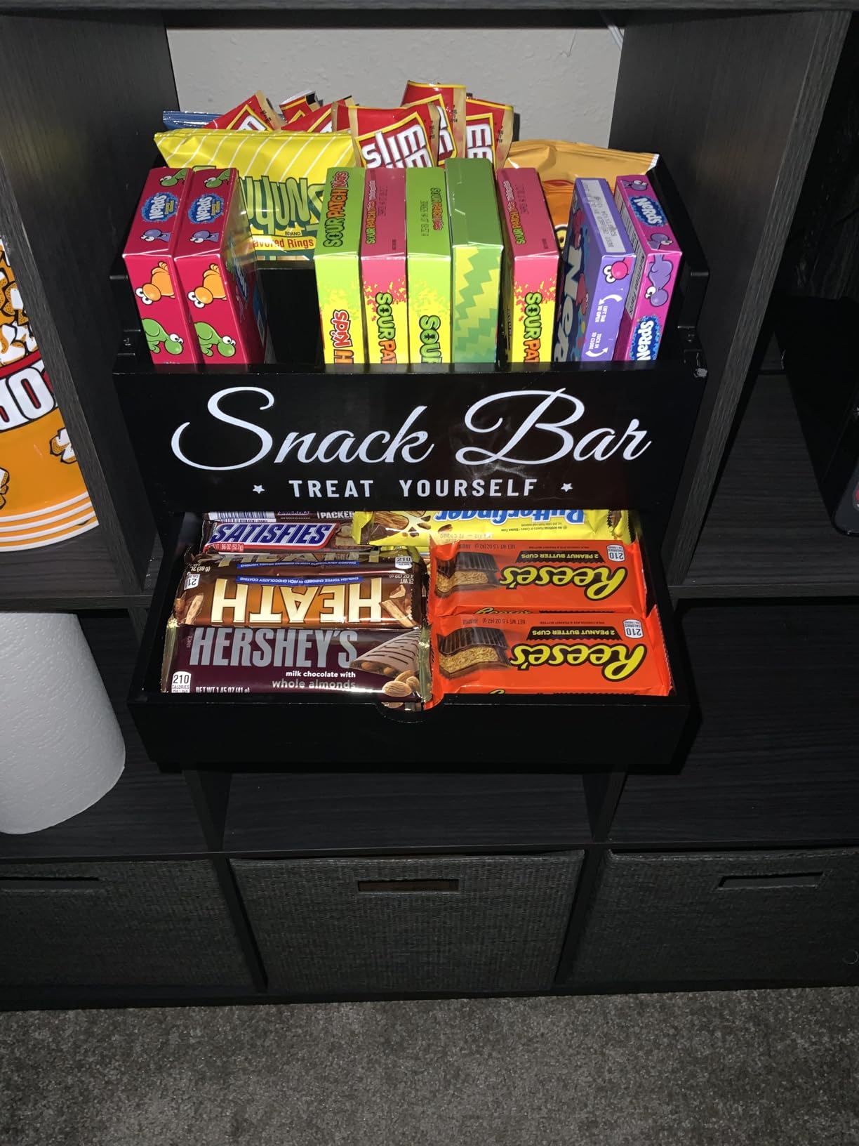 Snack Organizer for Countertop, Wood Pantry Storage Bins with Handles, Snack Bar Organizer for Kitchen, Office, 4 Compartment Food Container Snack Box with Drawer, Pantry Organizer for Chips, Candy customer photo 2