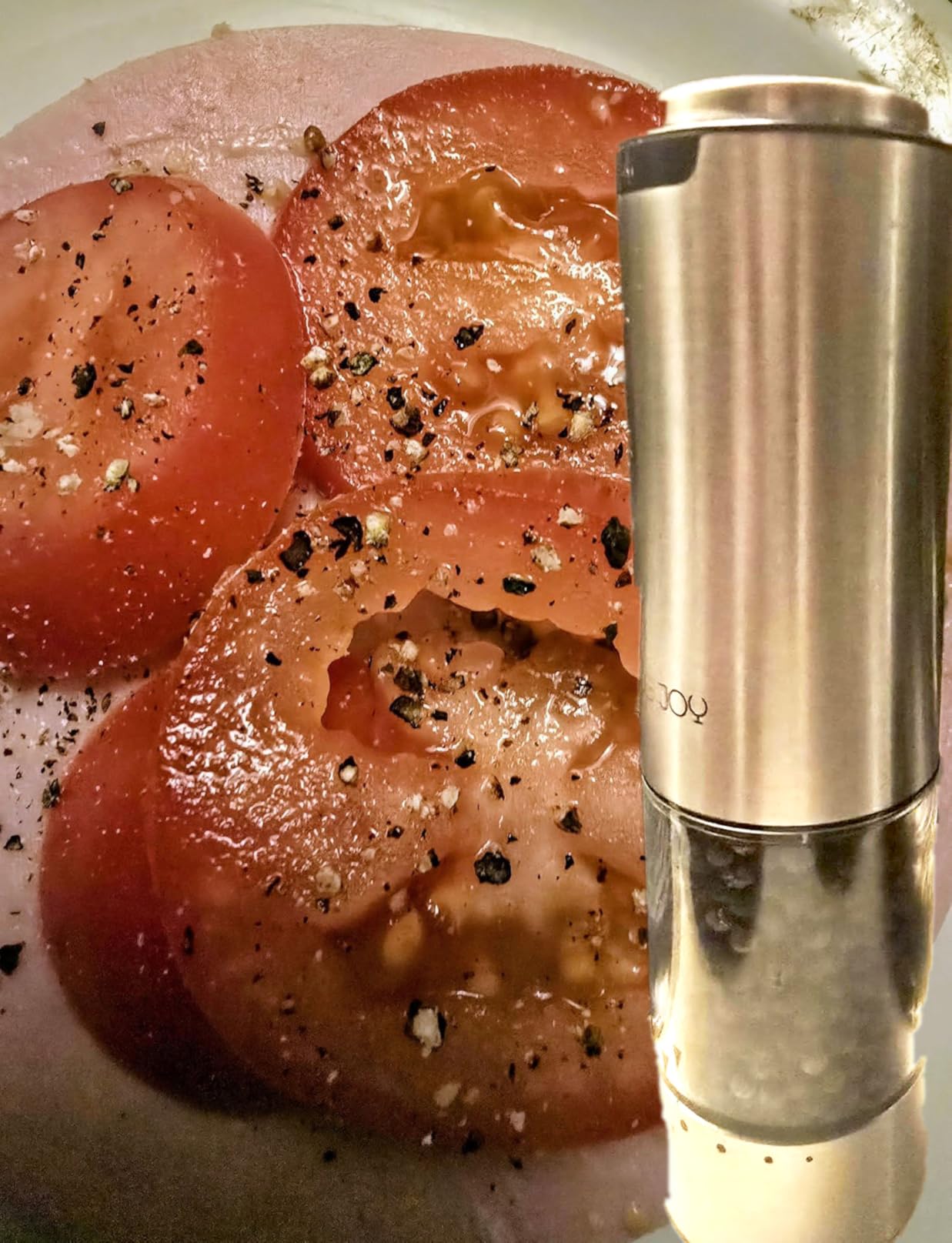 CIRCLE JOY Electric Pepper Grinder Stainless Steel Rechargeable Pepper Mill with External Adjustable Coarseness, 95ml Container and White LED Light, Silver customer photo 1