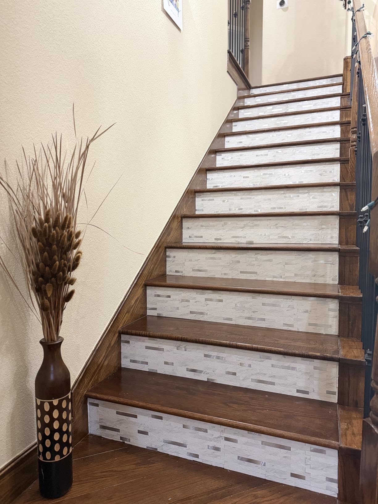 StyloVue 20 Sheets Peel and Stick Backsplash for Kitchen, White Marble with Metal Silver Look Stick on Tile Upgrade Your Kitchen Backsplash, RV, Fireplace customer photo 2