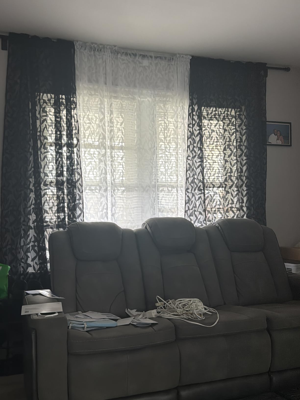 Lecloud Leia 36 Inch Sheer Curtains Sage Green Tiers for Kitchen 2 Pieces, Double Rod Pockets Window Living Room Curtain for Small Window, Jacquard Leaves Voile Bathroom/Bedroom Drapes, 38x36 Inches customer photo 1