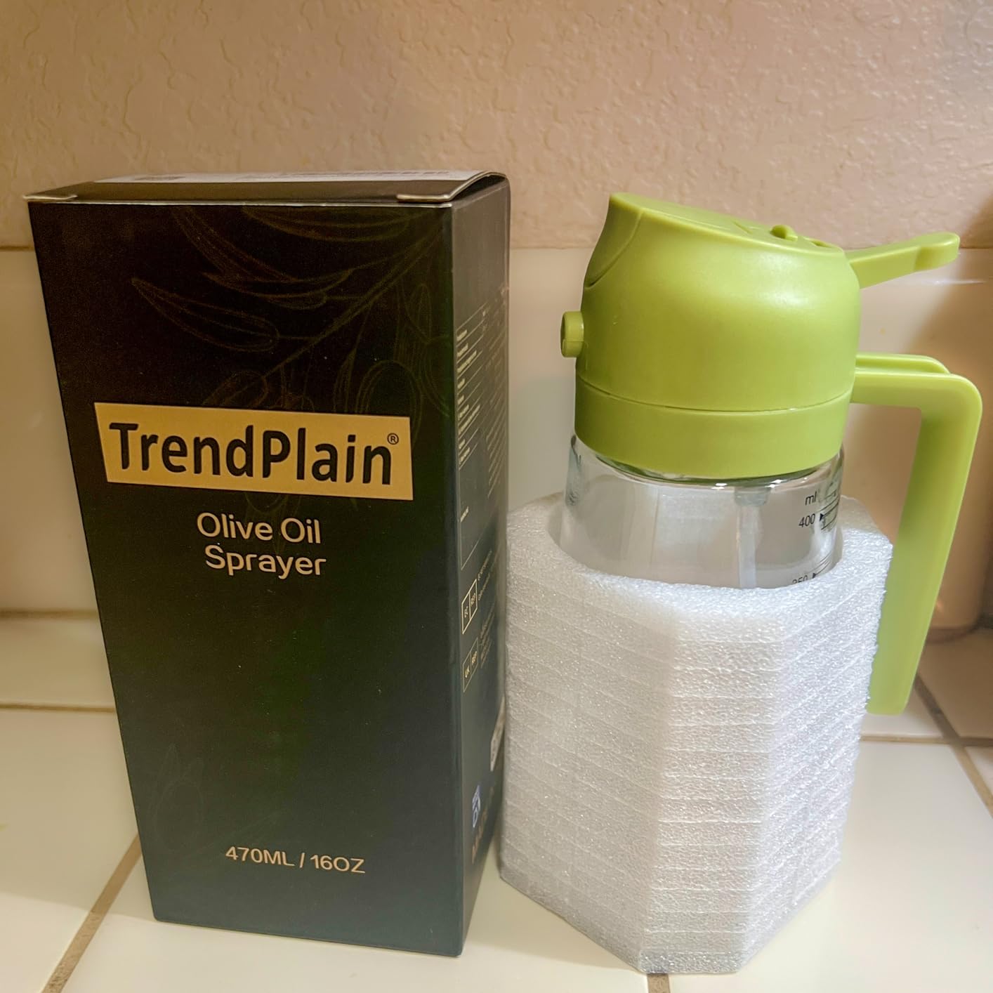 TrendPlain 16oz/470ml Glass Olive Oil Sprayer for Cooking - 2 in 1 Olive Oil Dispenser Bottle for Kitchen Gadgets and Air Fryer Accessories, Salad, BBQ customer photo 1