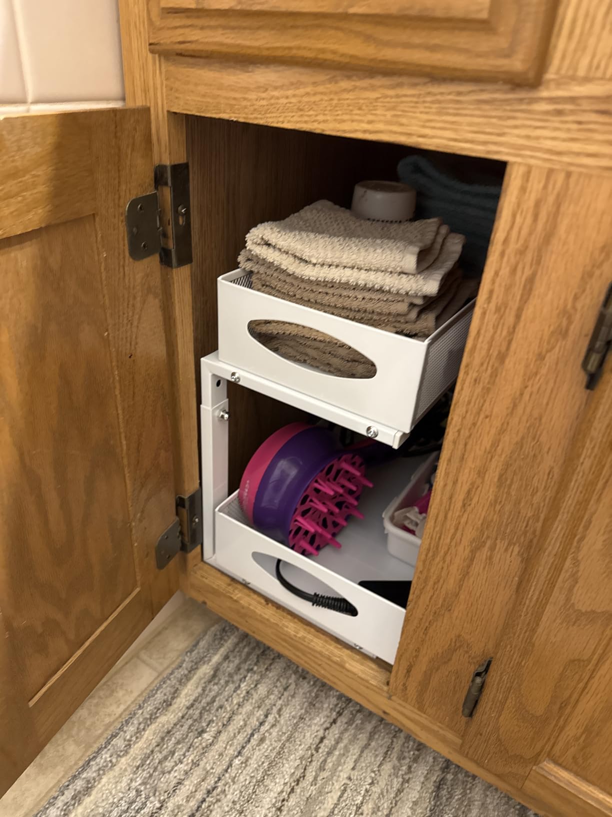 Under Sink Organizer, 2 Tier Pull out Cabinet Organizer Baskets with Mesh Sliding Drawers, Slide out Storage Shelf for Home, Kitchen, Bathroom, Pantry, Office Cabinet, Countertop(1 Pack) customer photo 1