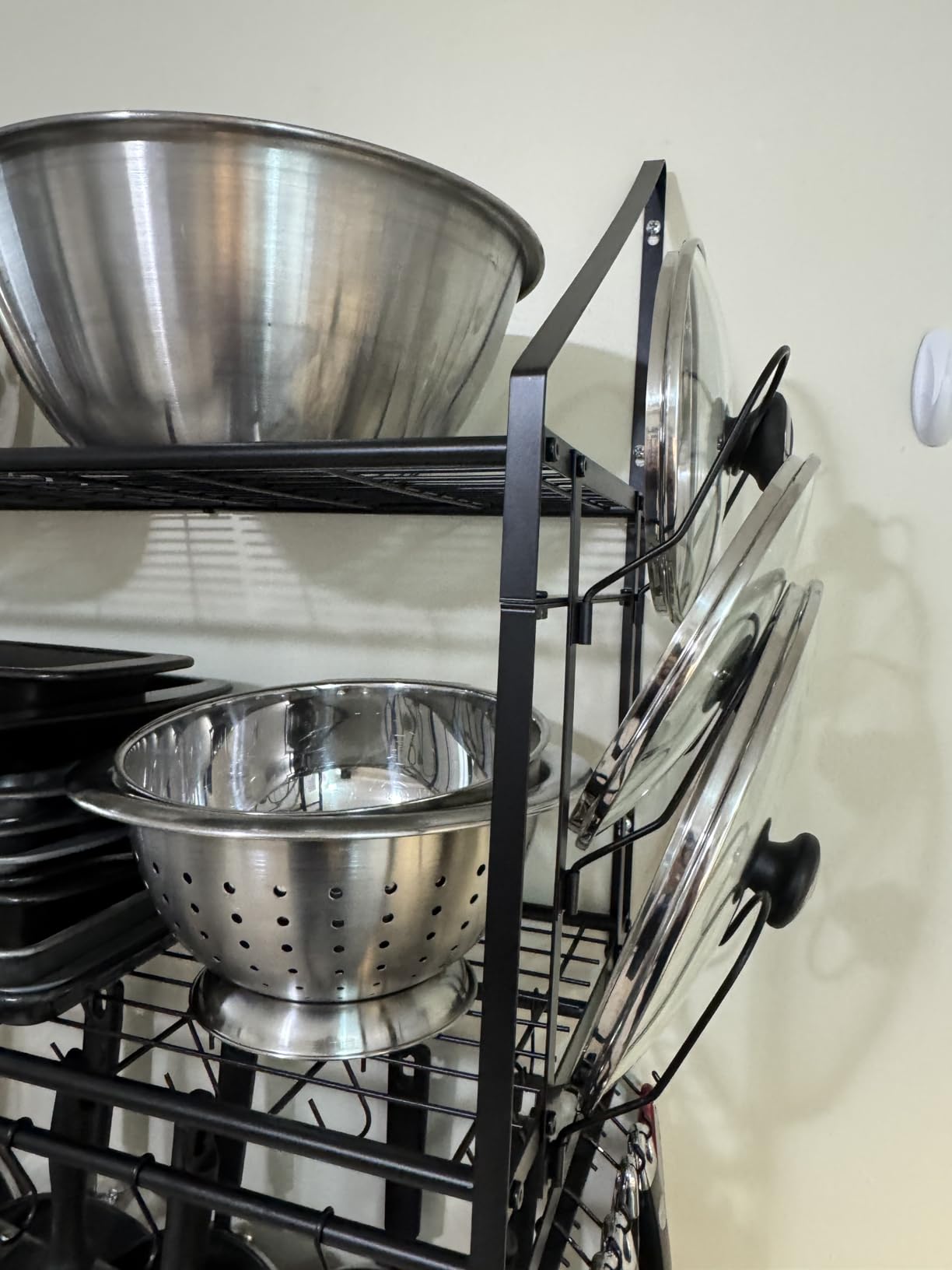 VyGrow 28 Inch Pot Rack Wall Mounted, 2 Tier Pots and Pans Organizer with 20 Hooks and 6 Pot Lid Holders, Heavy Duty Steel Pot and Pan Hanger for Kitchen Cookware Utensils Storage 34.7