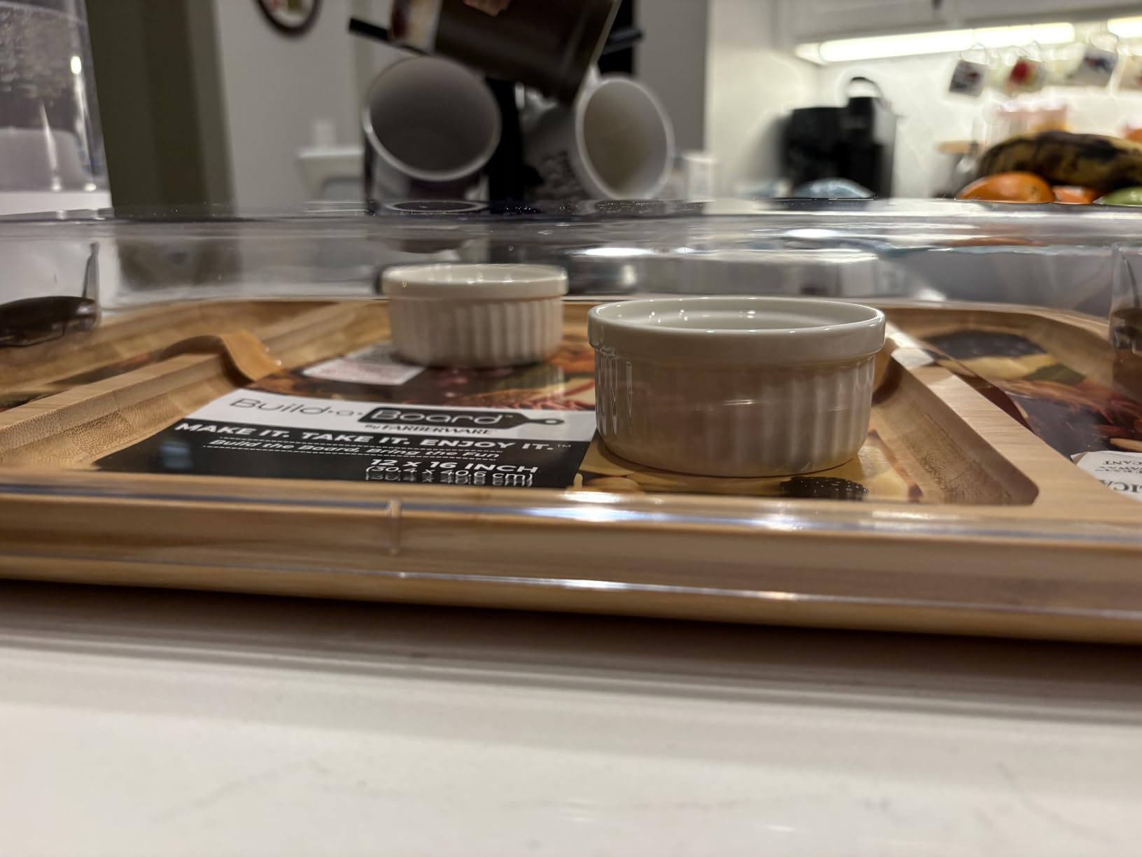 Farberware Build-A-Board Bamboo Cutting Board with Built-In Compartments & Clear Locking Lid, Black Handles - Charcuterie, Snack Tray, Food Prep and Serving Platter customer photo 1