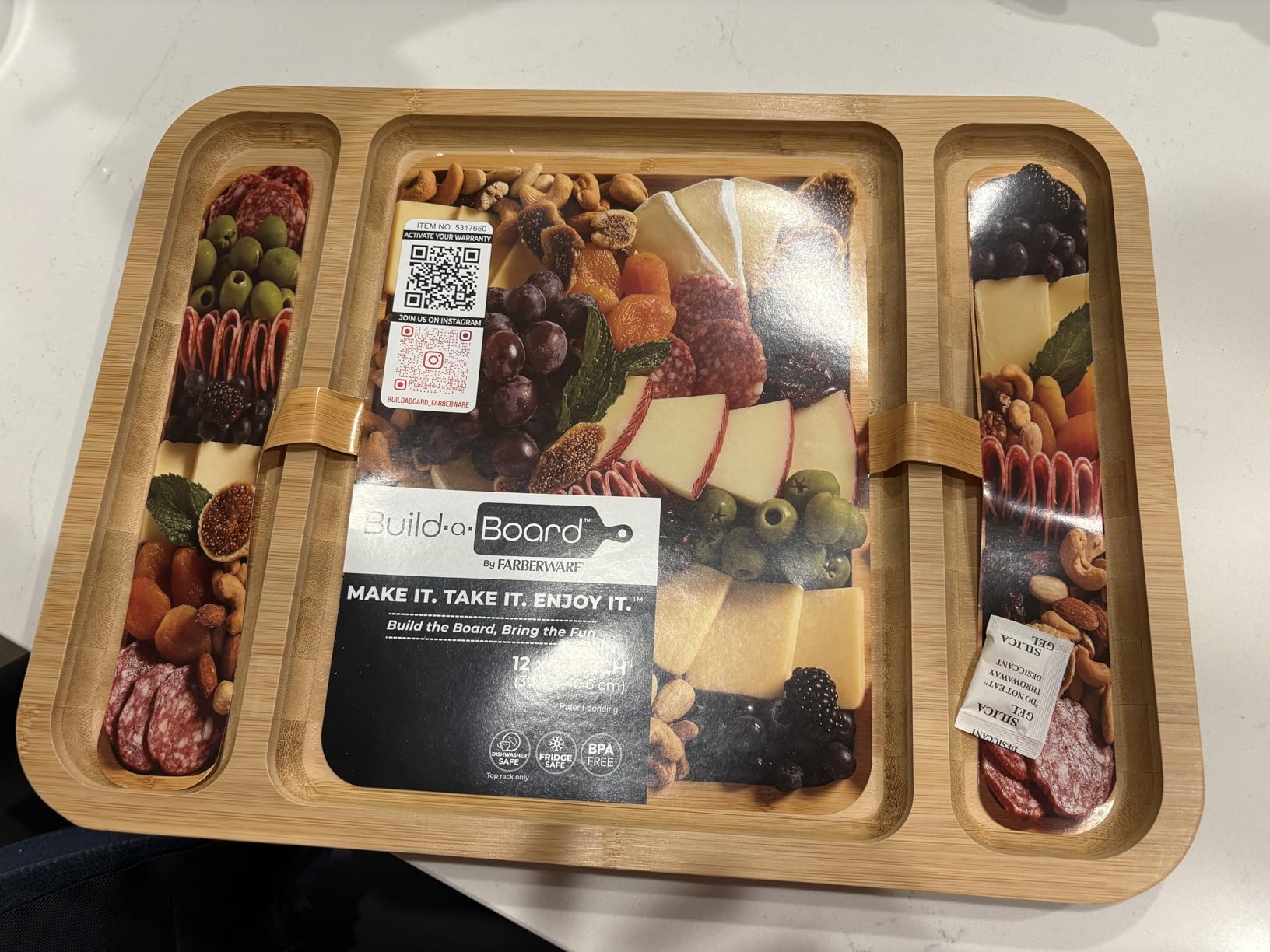 Farberware Build-A-Board Bamboo Cutting Board with Built-In Compartments & Clear Locking Lid, Black Handles - Charcuterie, Snack Tray, Food Prep and Serving Platter customer photo 2