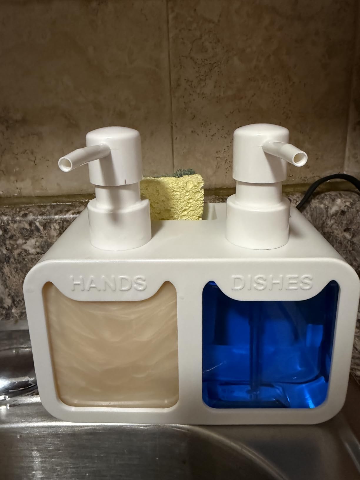 Kitchen Soap Dispenser Set, with Hand and Dish Soap, Sponge Caddy and Brush Holder 4-in-1 Kitchen Dual Soap Dispenser Set for Kitchen Sink, Bathroom - Black customer photo 1