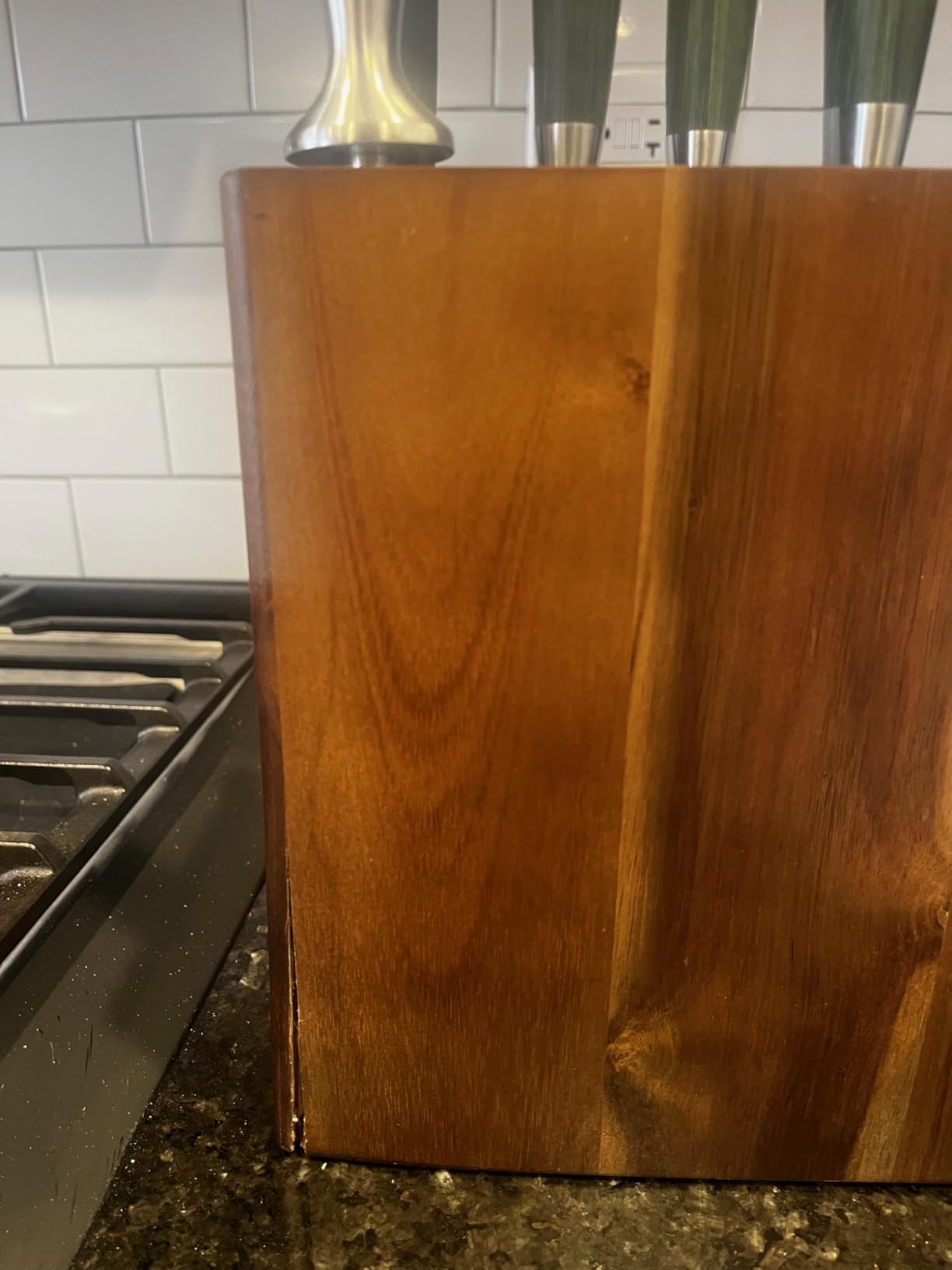 KITCHENDAO XL Acacia Wood Universal Knife Block with Slots for Scissors and Sharpening Rod, Safe, Space Saver Knives Storage Stand Display without Knives customer photo 2