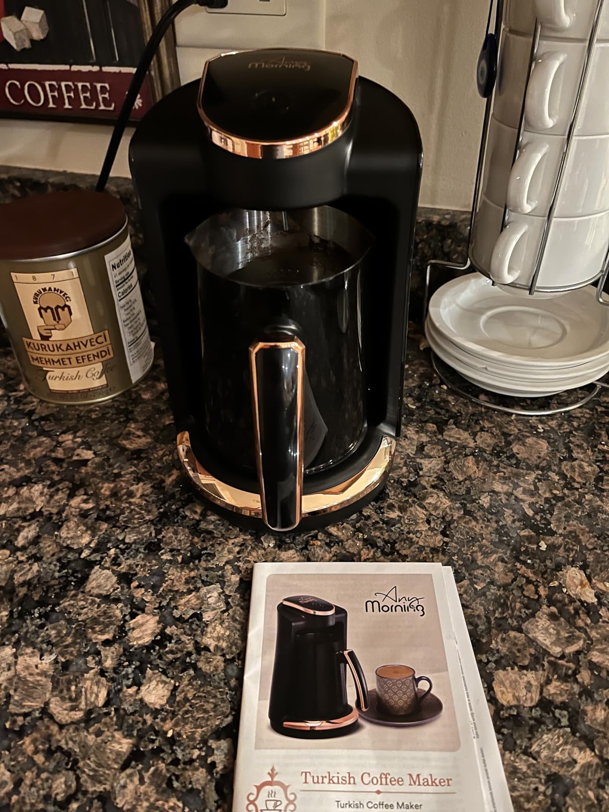 Any Morning Turkish & Greek Coffee Maker-Machine, 1 to 4 Cups Capacity, 100% BPA Free, 400W Electric Coffee Pot with Cook Sense Technology, Anti-Spill Design, Authentic Foamy Brew, Black customer photo 1