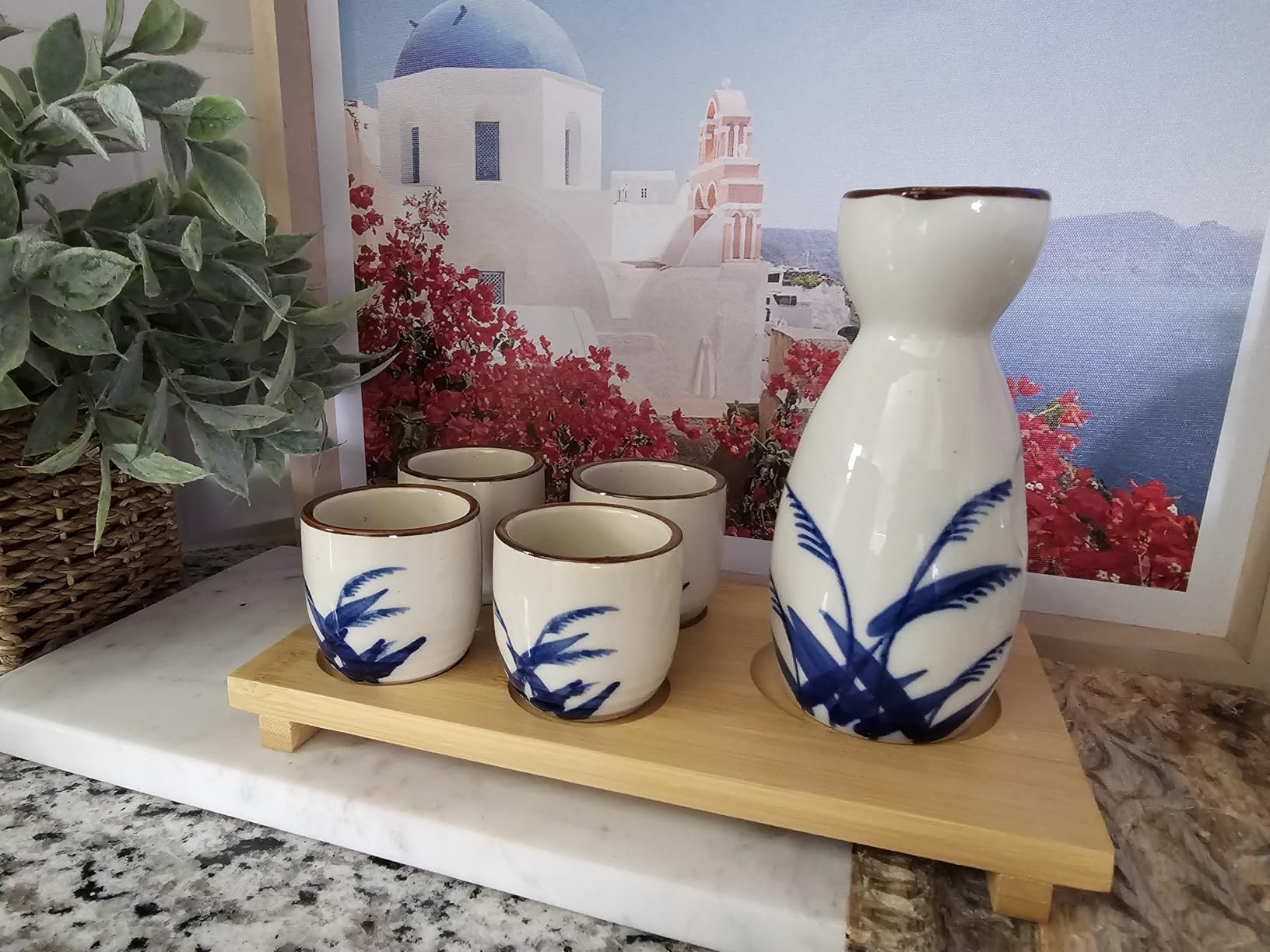 Ceramic Sake Set, 5pcs Japanese Saki Set with 1 Sake Carafe 4 Sake Cups, Saki Cup Set as Gift for Sake Japanese Wine/Hanzo Sake/Soju/Sake Drink/Saki Drink/Tea (Inaho) customer photo 1