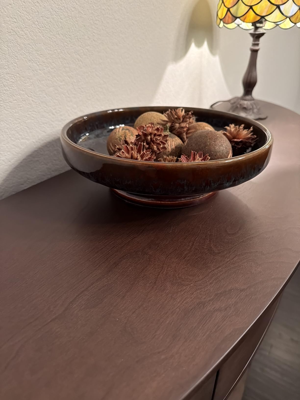 Ceramic Fruit Bowl for Kitchen Counter,Decorative Pedestal Bowl for Table Countertop,Large Footed Serving Bowl,10.2 Inch (peacock Green) customer photo 1