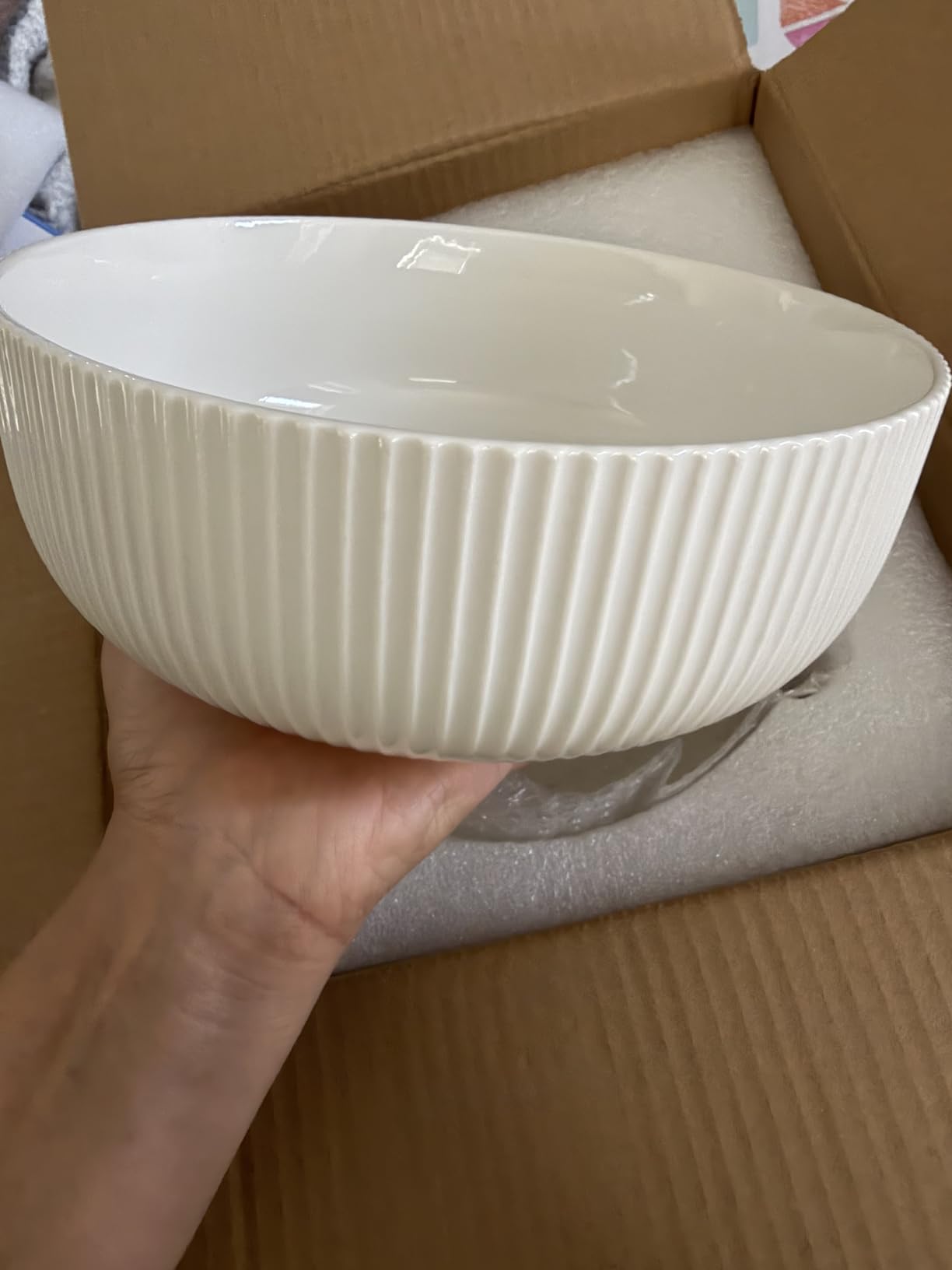 Mfacoy 2 Pack Salad Bowl, 8 inch 60 oz Large Serving Bowl Set, Deep Bowl for Kitchen, White Ceramic Bowl Set for Soup, Cereal, Ramen, Pasta, Salad, Dishwasher & Microwave Safe, Easy Clean customer photo 1