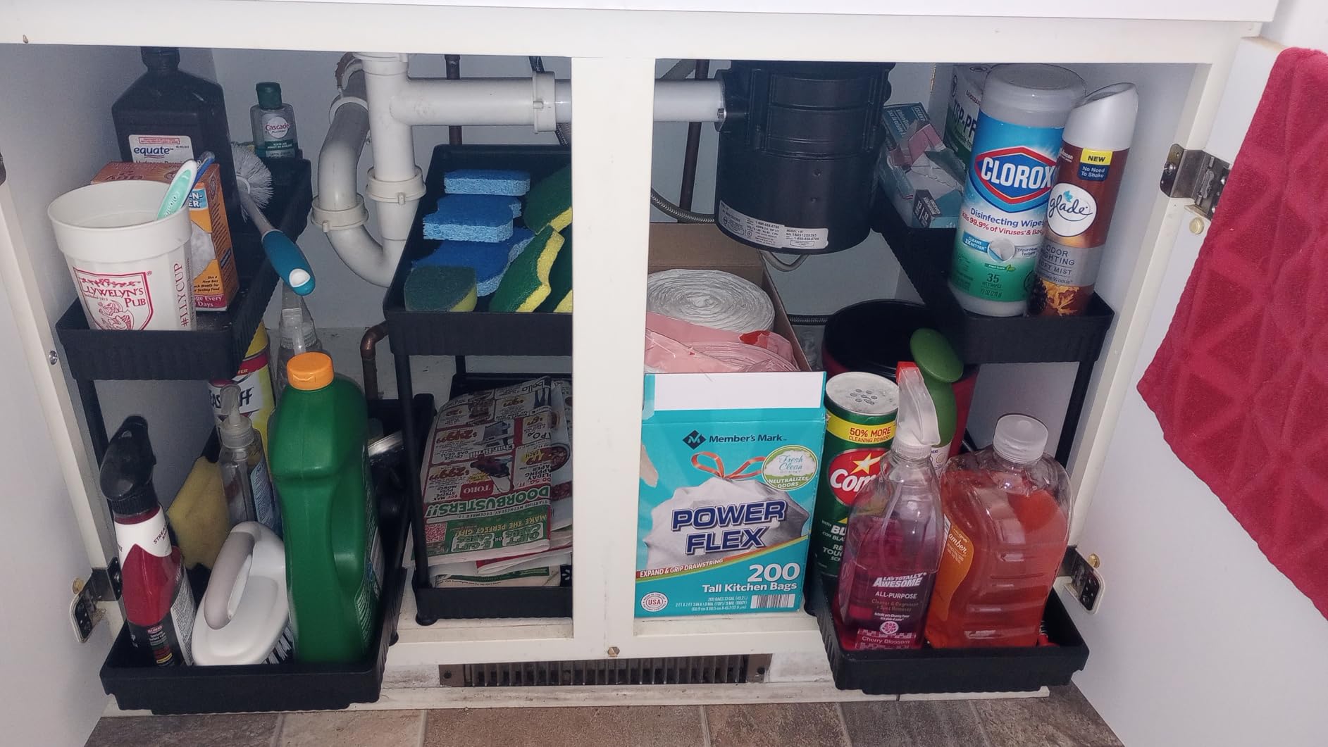 Sevenblue 3 Pack Multi-Purpose Pull-Out Storage Organizers, 2-Tier L-Shaped Under Sink/Cabinet Organizers and Storage for Bathroom & Kitchen, Black, 12.8 Inches customer photo 1