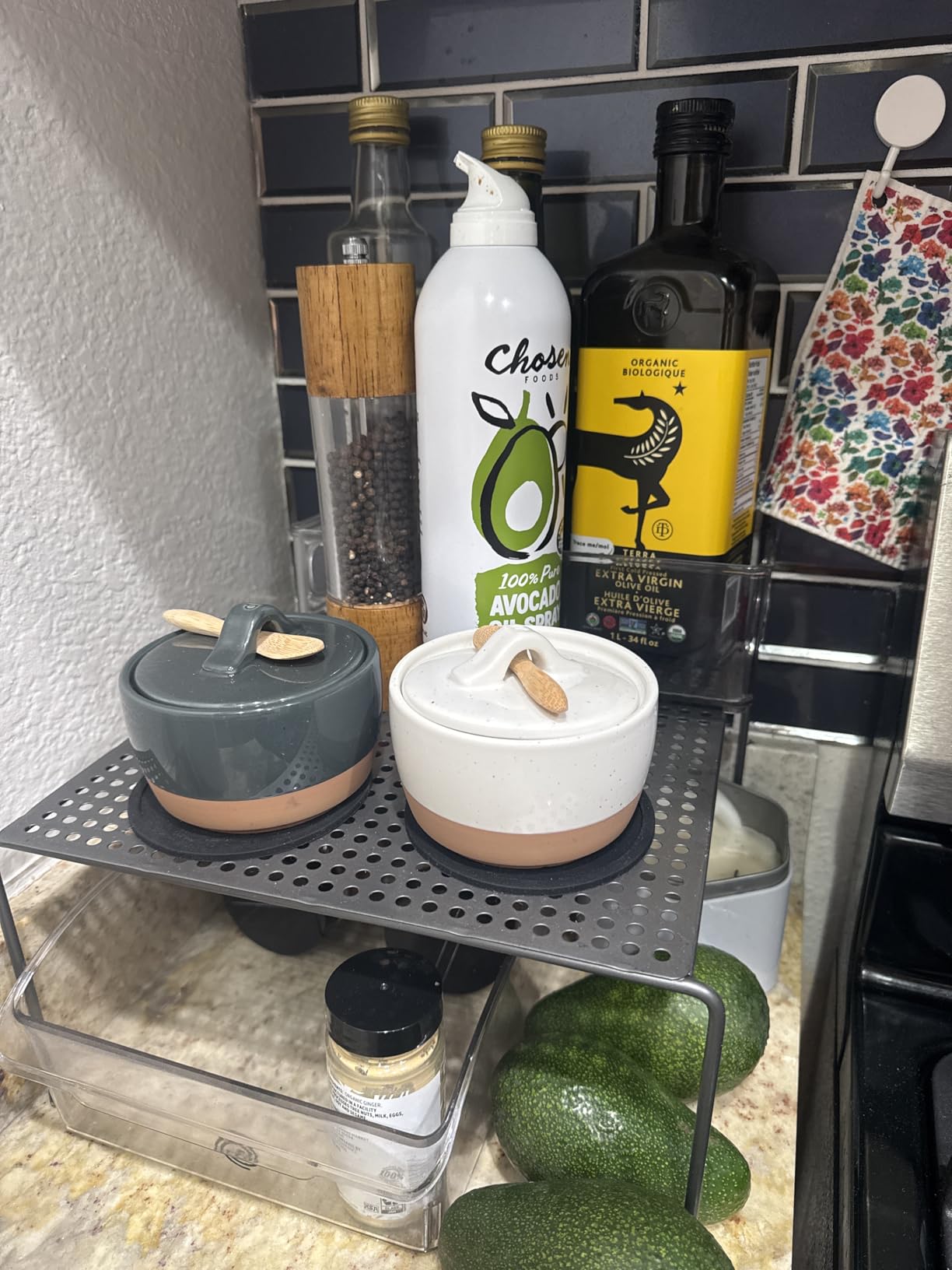 Mora Ceramic Salt and Pepper Cellar Set with Lid - 10 oz Modern Canister/Container/Bowl for Storage, Sea Salt, Spice, Sugar, Countertop - Small Dish/Jar with Wood Spoon, Black & White Crock customer photo 2