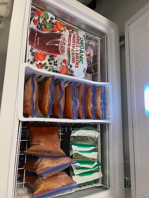 iSPECLE Freezer Organizer Bins - 6 Pack Stand Up Freezer Organizers for 16 Cu.Ft Upright Freezer, Storage Baskets for Meat & Veggies, Prevents Items Falling, Slide-Out Access, 3 Large 3 Medium, Black customer photo 1