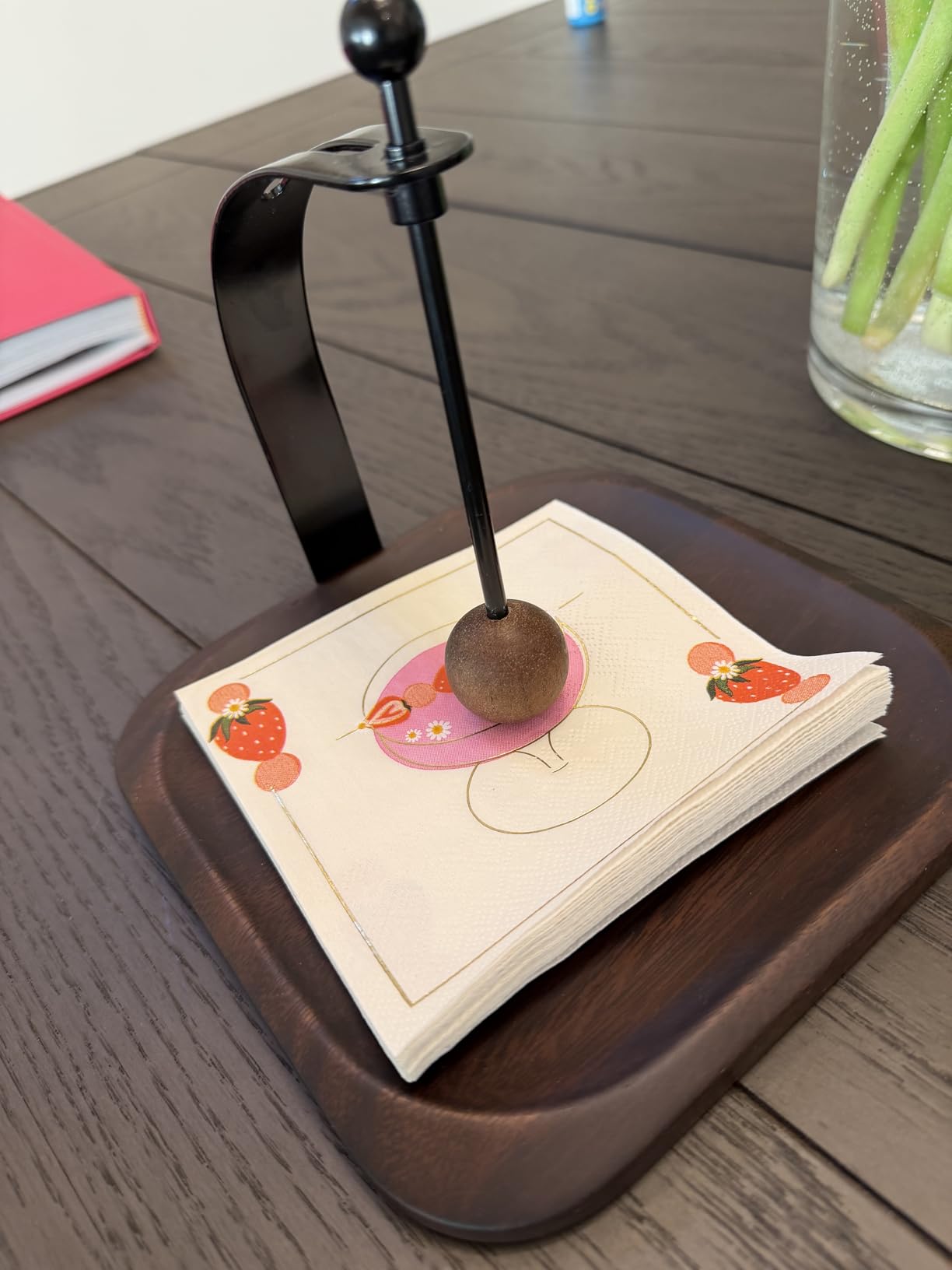 Black Walnut Wooden Napkin Holder for Table - Square Tabletop Windproof Cocktail Napkin with Metal Accents, Fits 5-7 Inch Napkins for Kitchen,Office,Restaurant, Hotel,Cafe, Bar,Outdoor customer photo 1