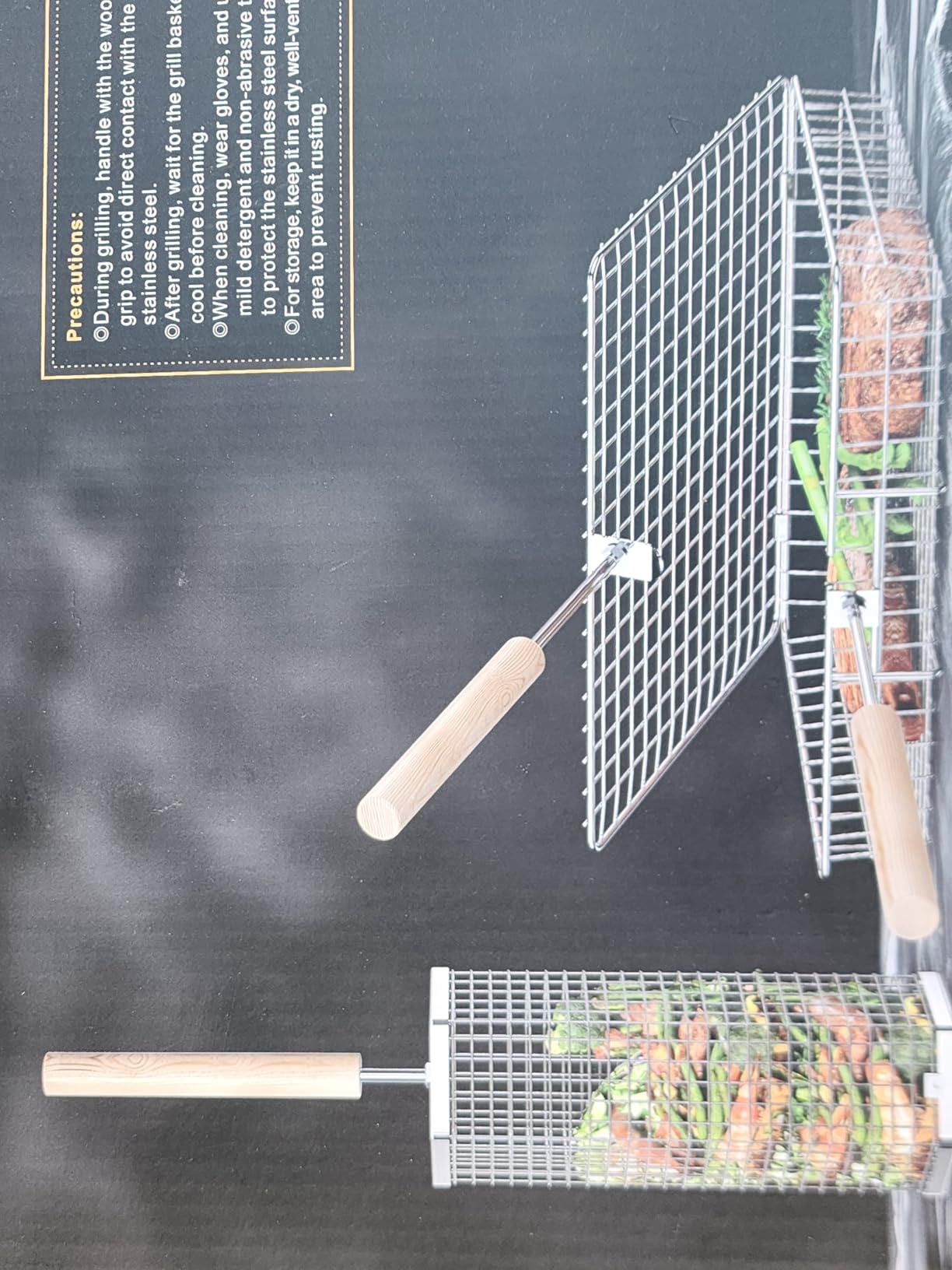 ivtivfu Grill Basket Set, Removable Wooden Handle, 304 Stainless Steel, Rolling BBQ Tools, Smoker Grilling Accessories for Vegetable Fish, Outdoor Cooking Camping, Birthday Gifts for Men Dad Husband customer photo 2