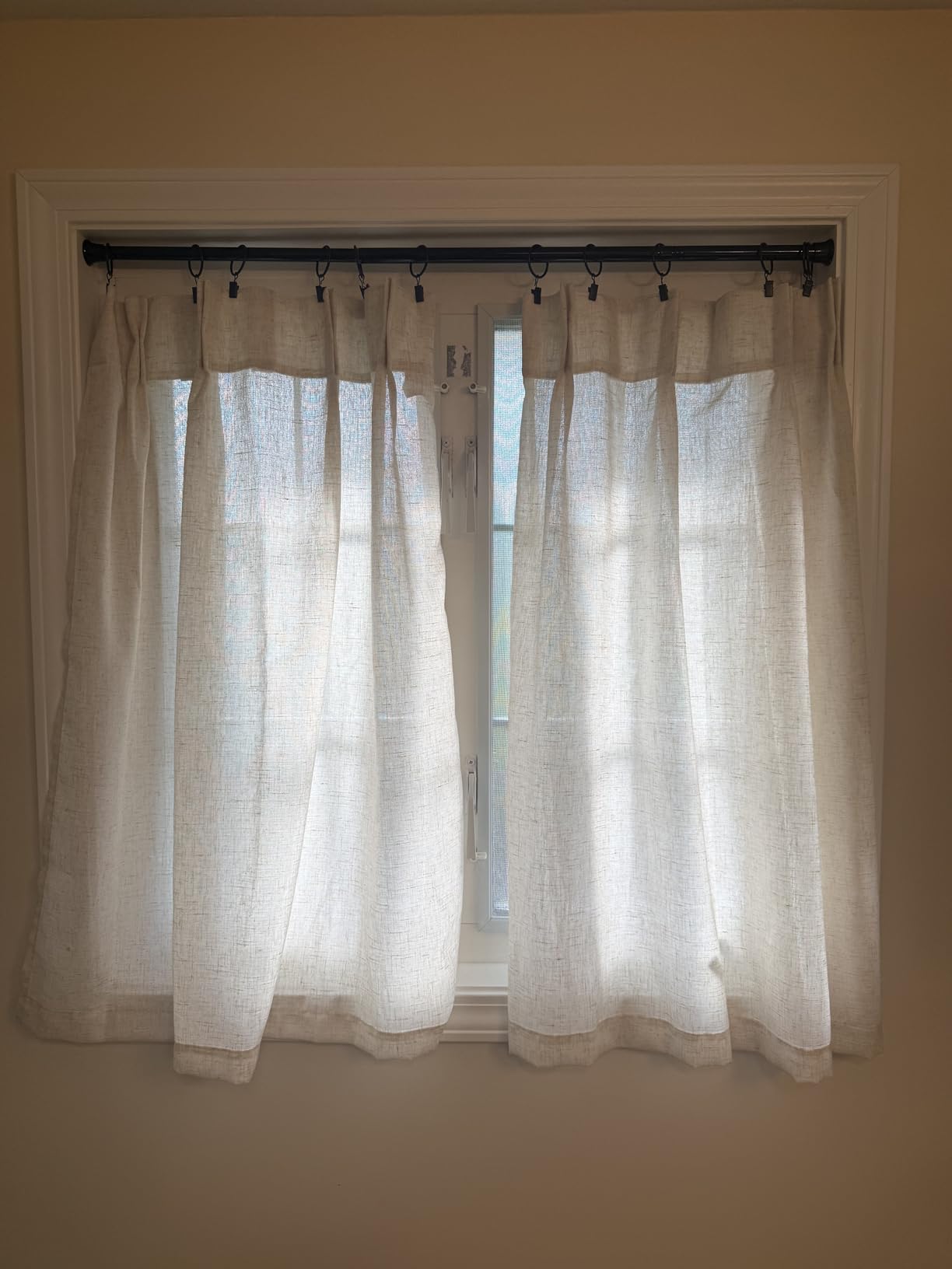 jinchan Linen Pinch Pleated Kitchen Curtains 36 Inch 2 Panels, Natural Linen Tier Curtains Back Tab Beige Farmhouse Cafe, Light Filtering Small Window Drapes for Bathroom Laundry Room Beige customer photo 2