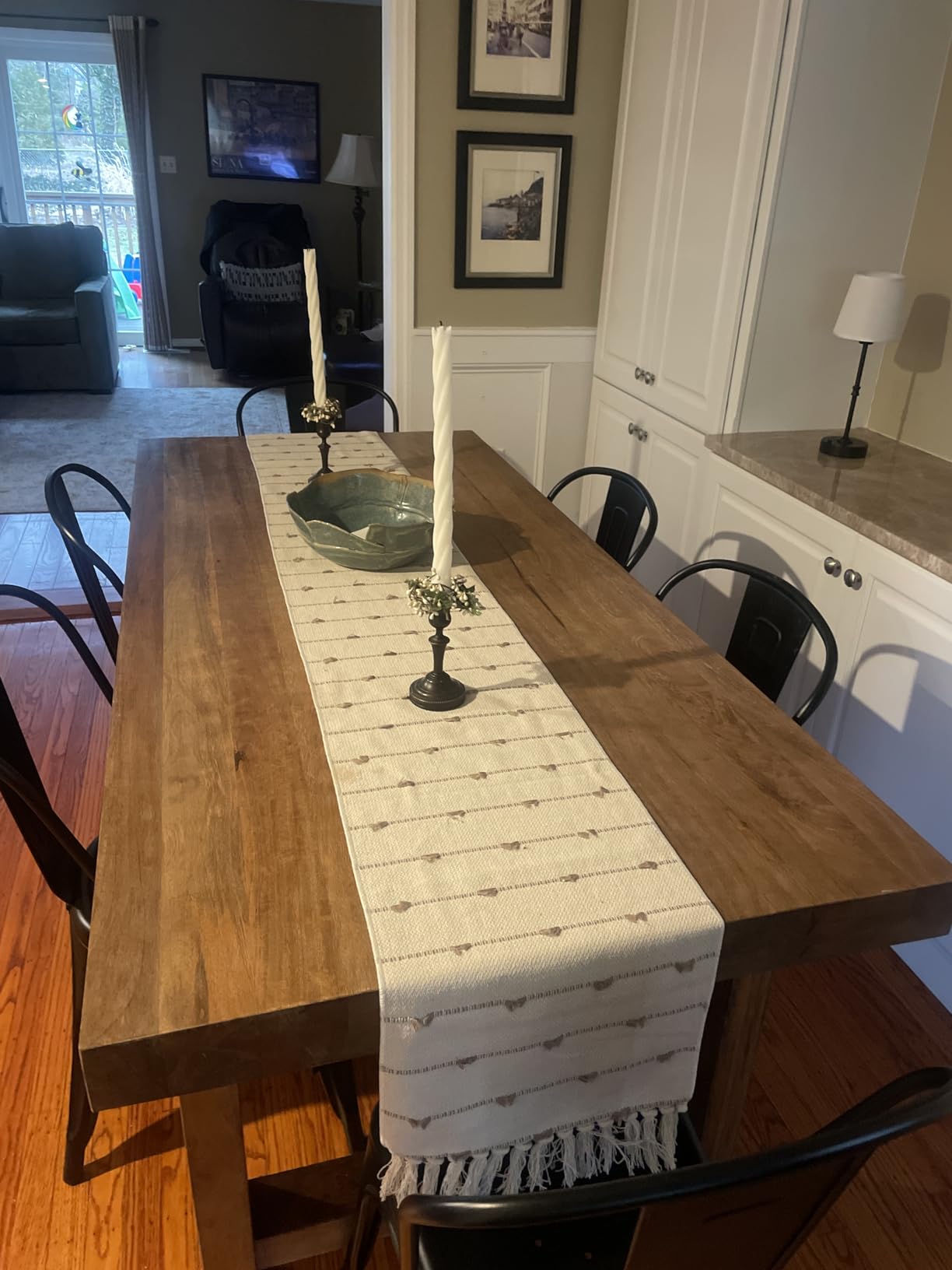 Caflife Boho Table Runner 72 Inchs Long for Modern Farmhouse Room Home Decor, Taupe and Beige Coffee Table Runner, Natural Cotton Woven with Tassels Neutral, for Kitchen Dining Table Decor customer photo 2