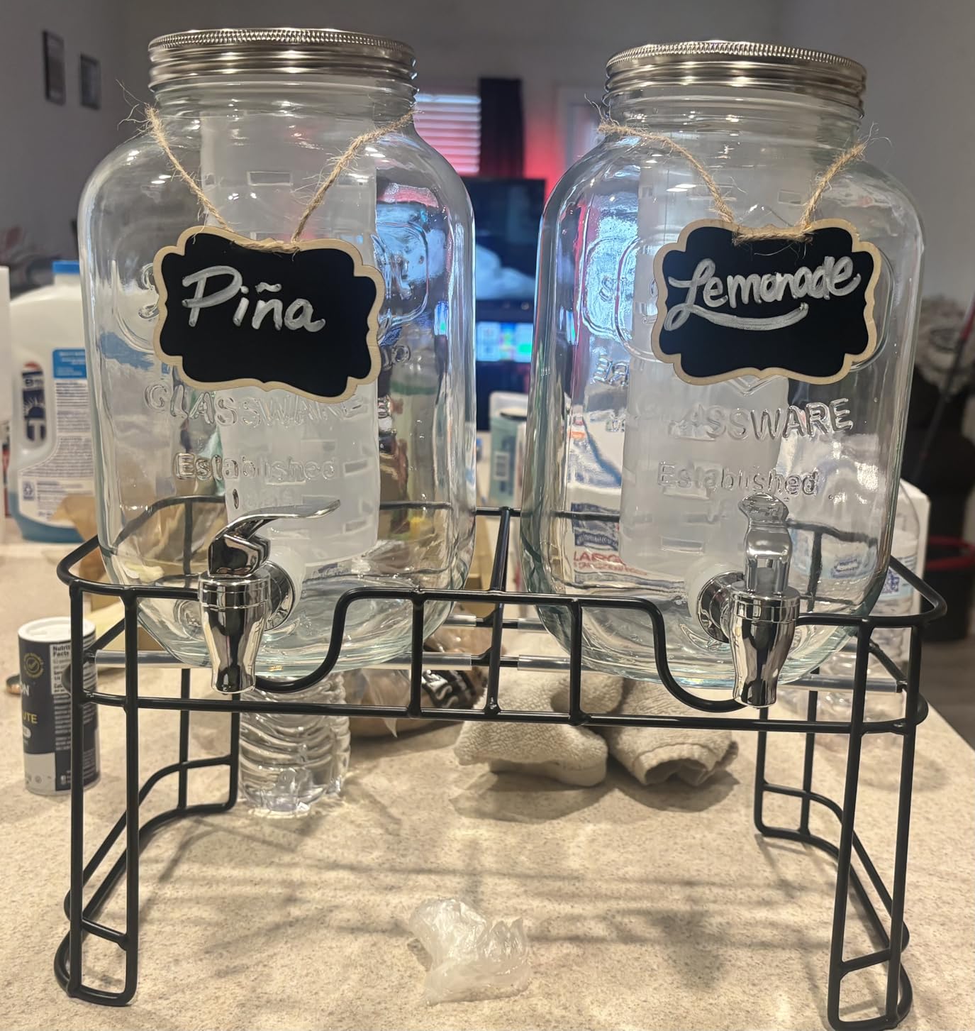 1 Gallon Glass Drink Dispensers For Parties-Set of 2,Drink Dispenser with Fruit Infuser & Stand customer photo 2