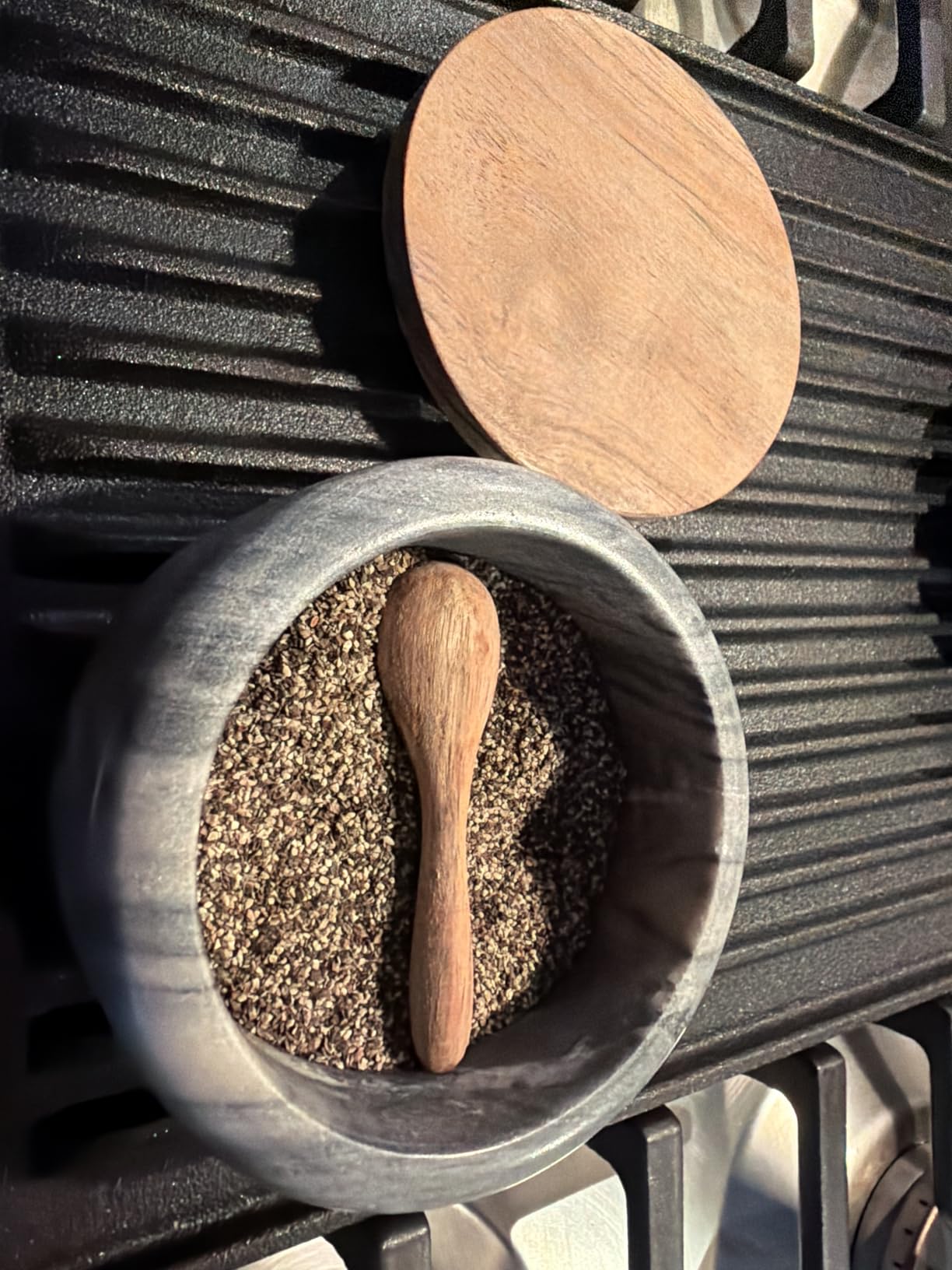 Cork & Mill Marble Salt and Pepper Bowls - Set of 2 Handcrafted White/Grey Solid Marble Salt and Pepper Cellars with Lids and Spoons - Elegant Containers for Countertop or Table customer photo 2