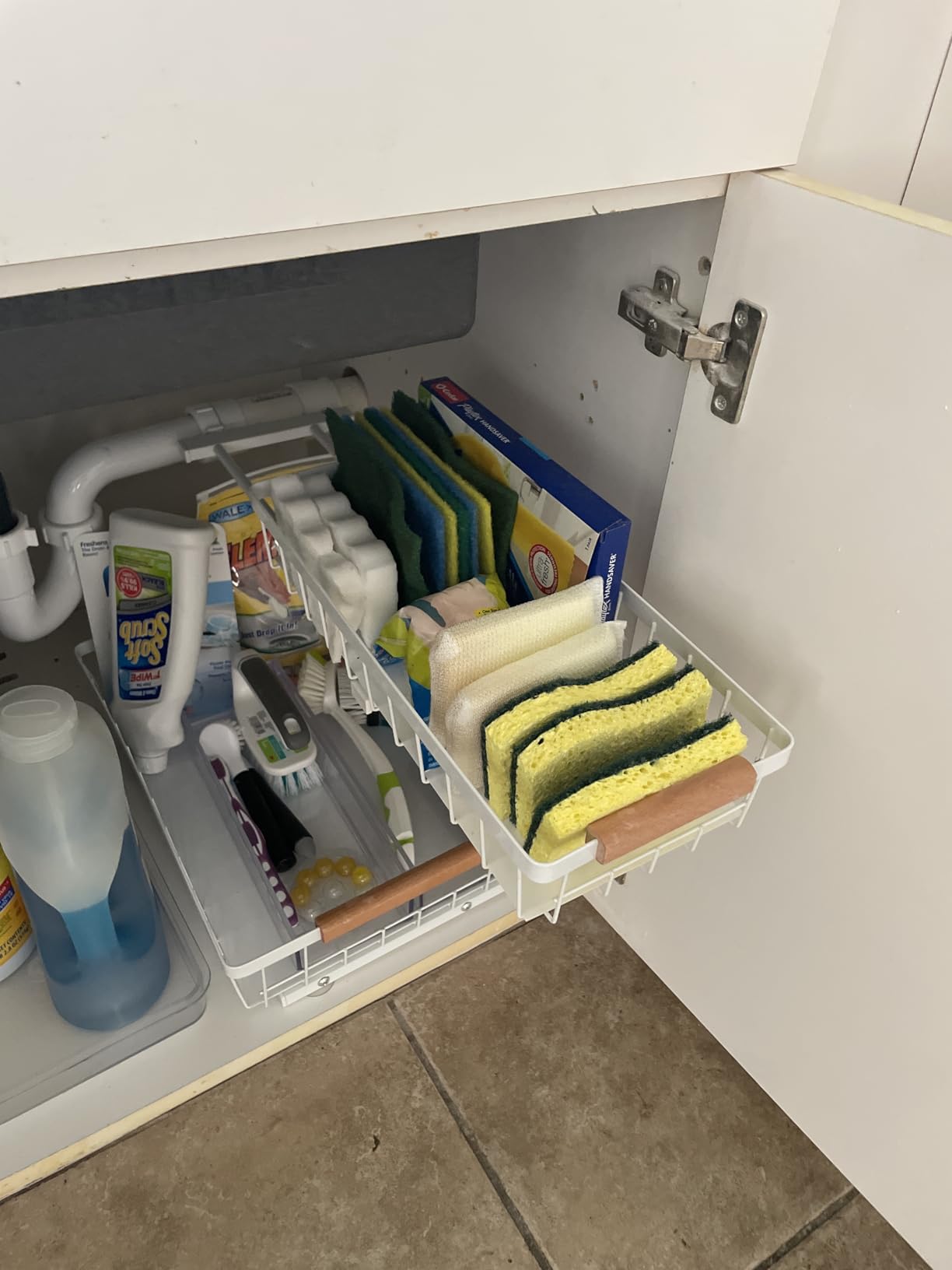 PXRACK Under Sink Organizer, Adjustable Height, 2 Tier Pull Out Under Cabinet Organizer, Slide Out Thickened Metal Under Sink Storage for Kitchen Bathroom Laundry Pantry Cabinet, White, Large-2-Pack customer photo 1