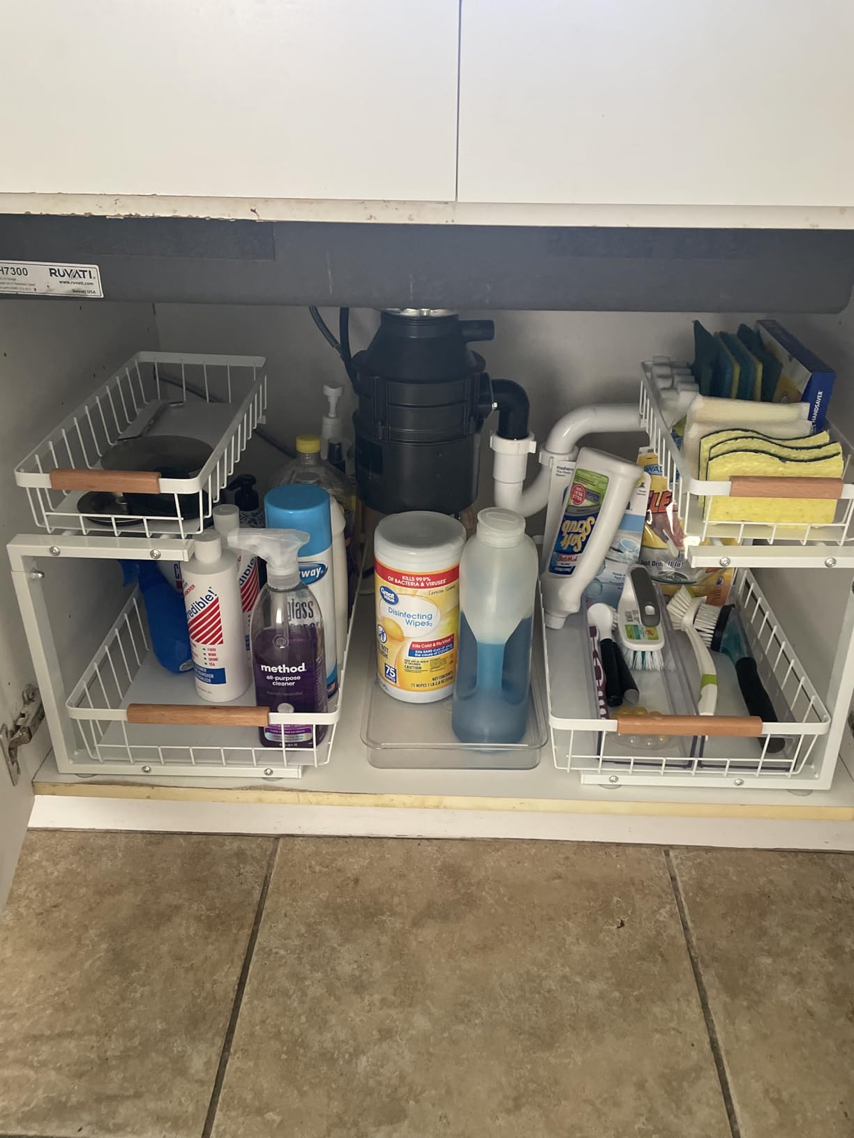 PXRACK Under Sink Organizer, Adjustable Height, 2 Tier Pull Out Under Cabinet Organizer, Slide Out Thickened Metal Under Sink Storage for Kitchen Bathroom Laundry Pantry Cabinet, White, Large-2-Pack customer photo 2