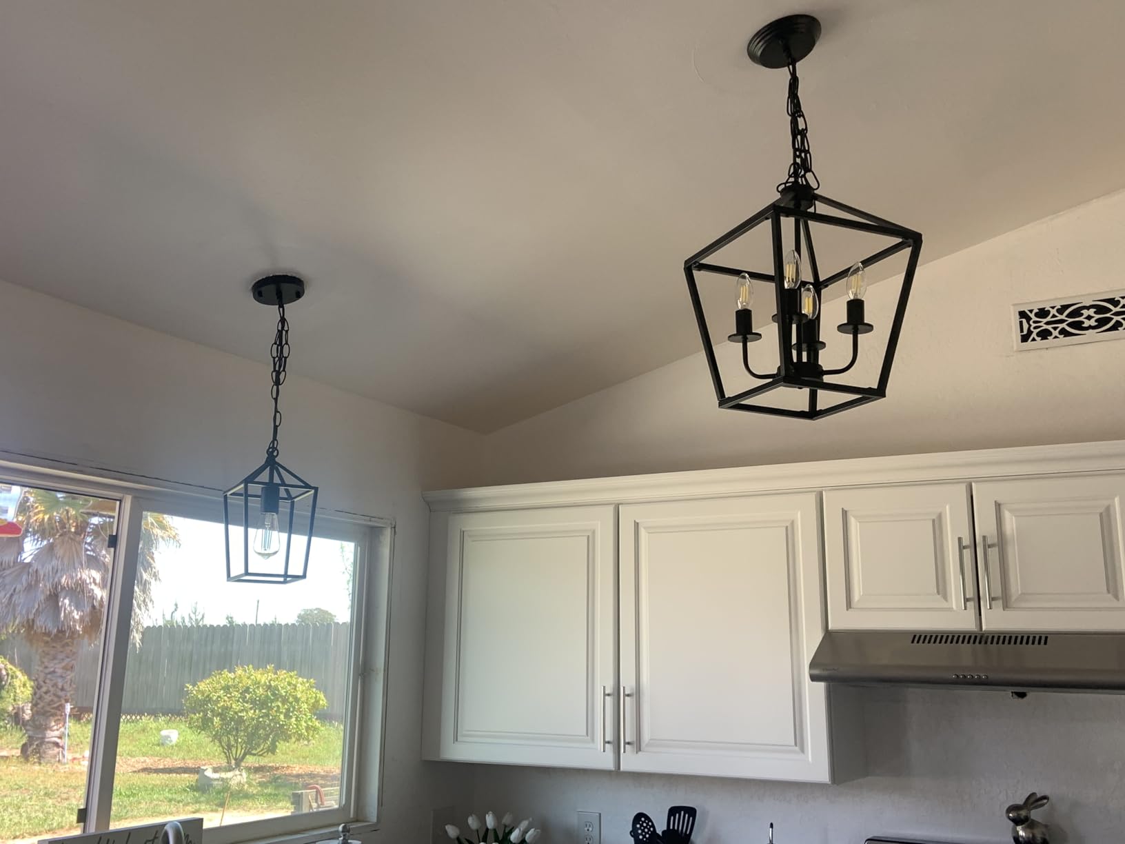 Sheetea 2-Pack Farmhouse Pendant Lights Kitchen Island, Black Pendant Light Fixtures Hanging Lamp for Dining Room, Modern Kitchen Pendant Lighting Over Island, Metal Cage Design customer photo 1