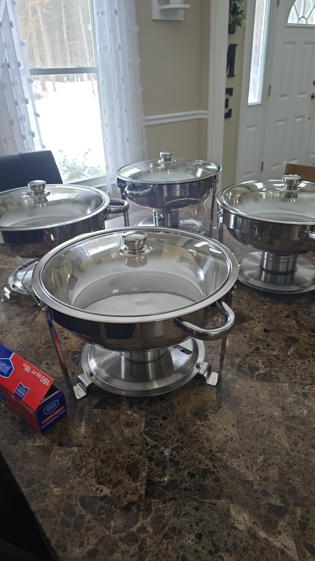 Rengue 6QT Chafing Dishes for Buffet, 4 Pack Stainless Steel Round Chafing Dish Buffet Set, Heating and Cooling Buffet Servers and Warmers, Food Warmers for Parties Buffet,Gatherings,Banquets,Weddings customer photo 2