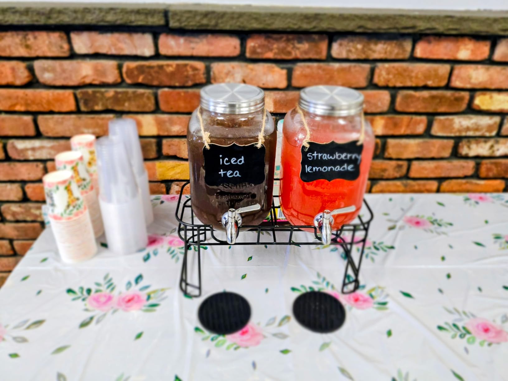 1 Gallon Glass Drink Dispenser with Stand, 2 Pack Glass Beverage Dispenser with Stainless Steel Spigot, Water Lemonade Dispenser for Parties customer photo 1