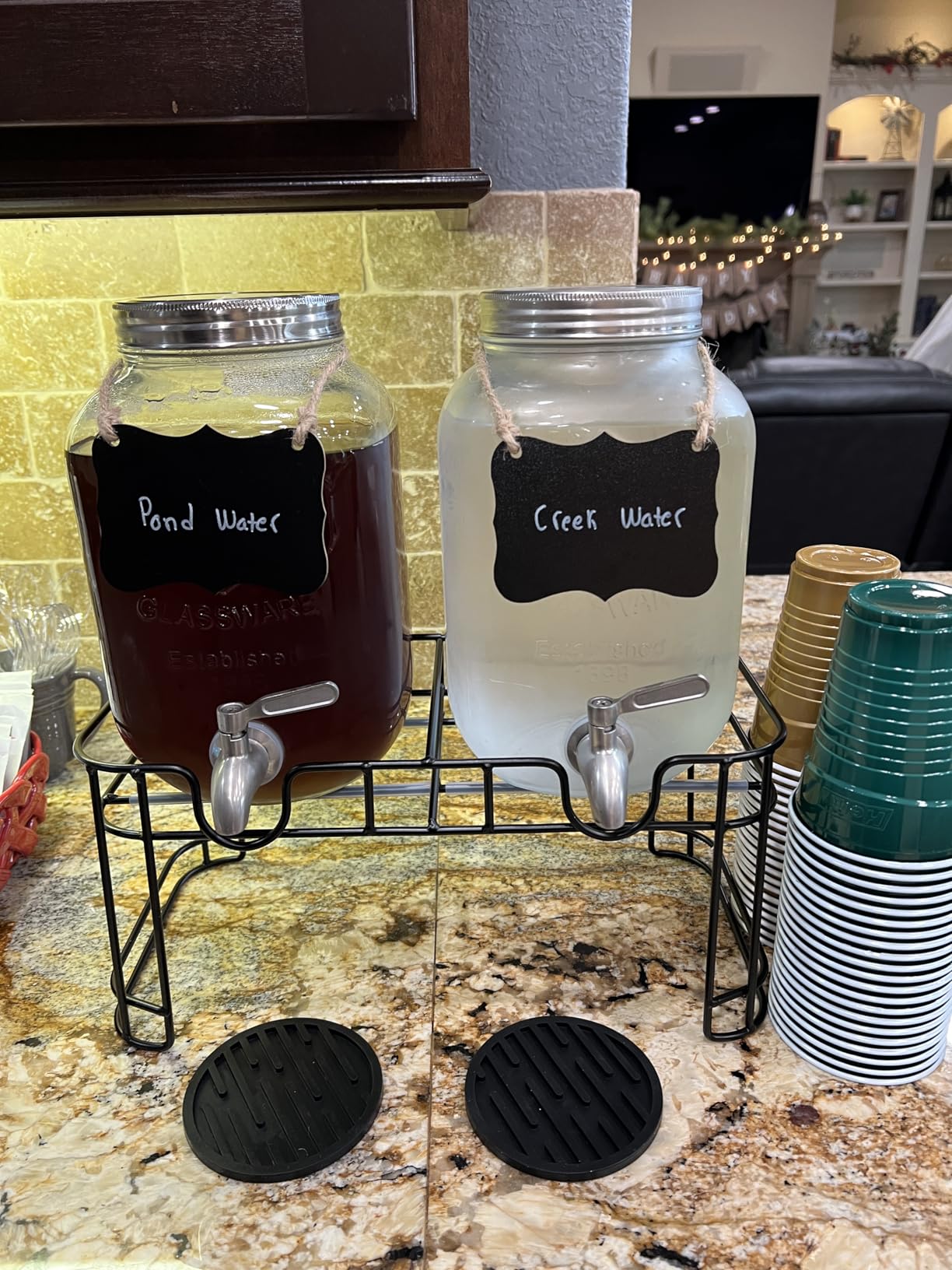 1 Gallon Glass Drink Dispenser with Stand, 2 Pack Glass Beverage Dispenser with Stainless Steel Spigot, Water Lemonade Dispenser for Parties customer photo 2