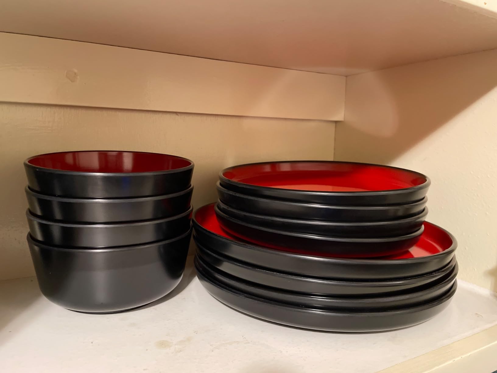 Melamine Dinnerware Sets, 12 Pcs Unbreakable Plates and Bowls Set, Outdoor Dinnerware RV and Camper Dishes Sets for 4, Kitchen Dishes Set for Entertaining, Black and Blue customer photo 2