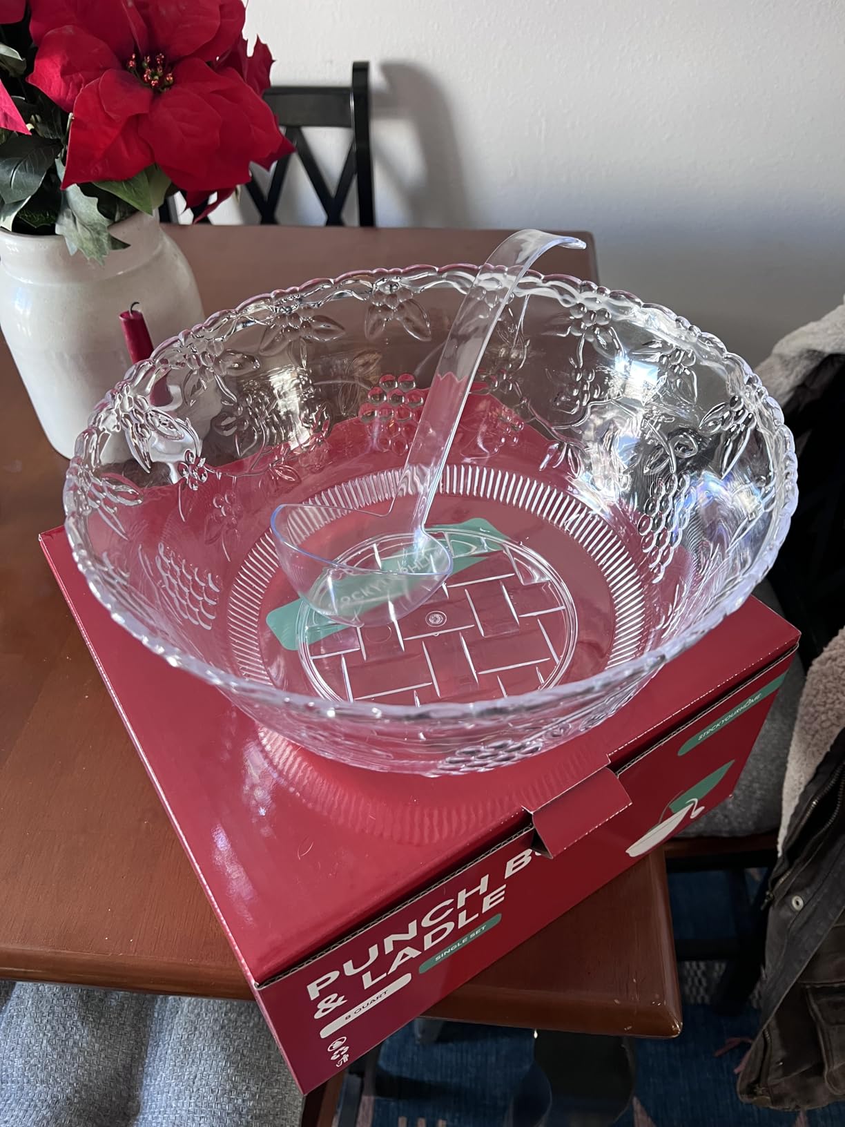 Stock Your Home Premium Plastic Punch Bowl with Ladle, Fancy Disposable Punch Bowls for Parties, Holidays, Schools, Halloween, and More, Quality Glass Like Appearance, Large Punch Bowl with Ladle Set customer photo 1