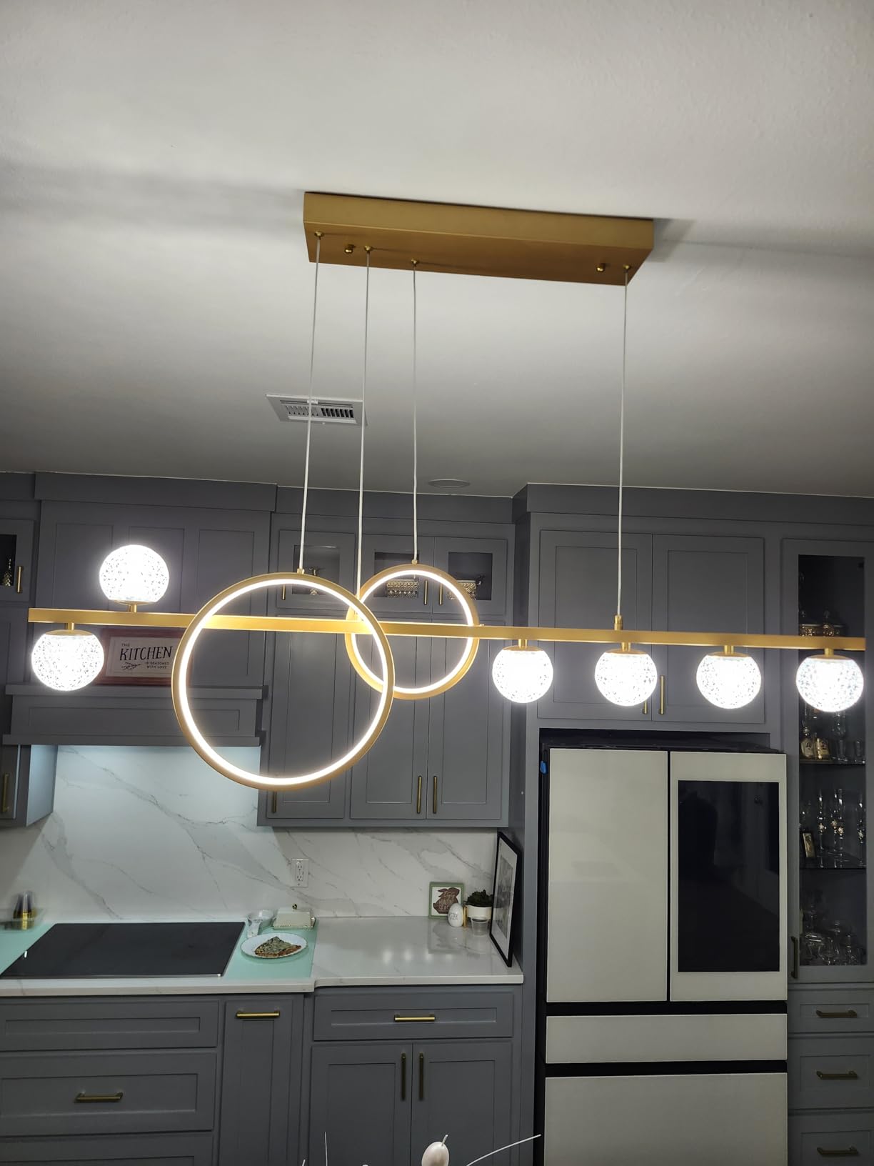 ORANOOR Modern LED Pendant Lights, Dimmable 47in Linear LED Chandelier Lighting, Upgraded Black & Gold Dining Room Hanging Light Fixtures Kitchen Island Globe Pendant Light for Dining Table (4200lm) customer photo 2