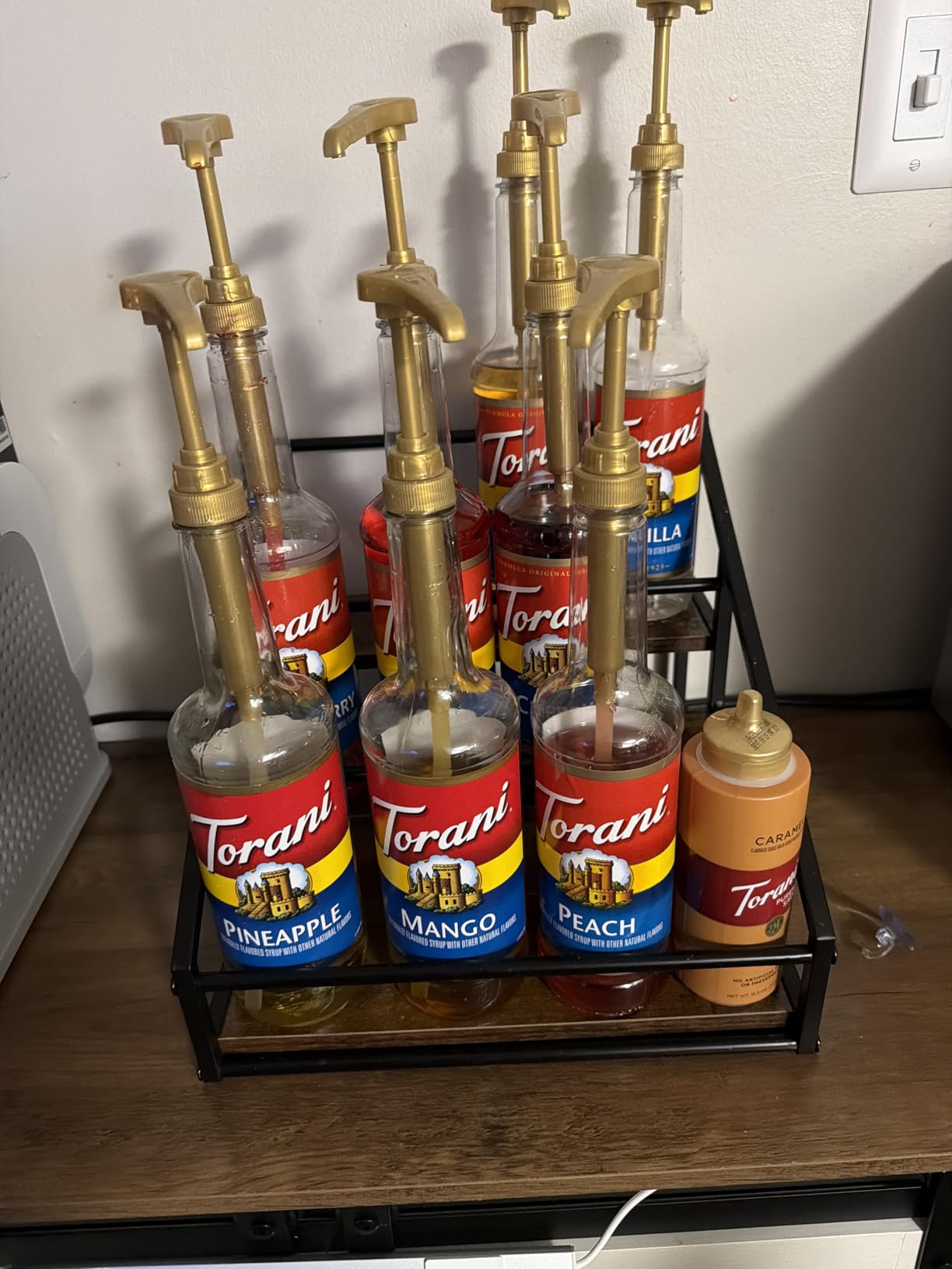 Coffee Syrup Organizer Rack, Liquor Bottle Display Shelf, Spice Racks, 4-Tier 16 Syrup Bottles Holder Stand for Coffee Bar Kitchen Small Wine Rack for Bar Family Storage for Syrup Wine Dressing customer photo 1