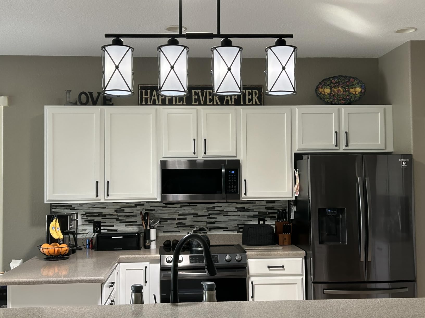 Brushed Nickel Pendant Lights Kitchen Island 3 Pack, Glass Kitchen Pendant Lighting Over Island with Rod, Modern Mini Hanging Light for Kitchen Sink Dining Room, CH9176BN-3PK customer photo 1